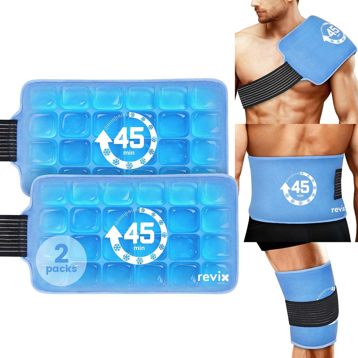 REVIX grand pack gel avec sangle pour le dos, refroidissement ciblé