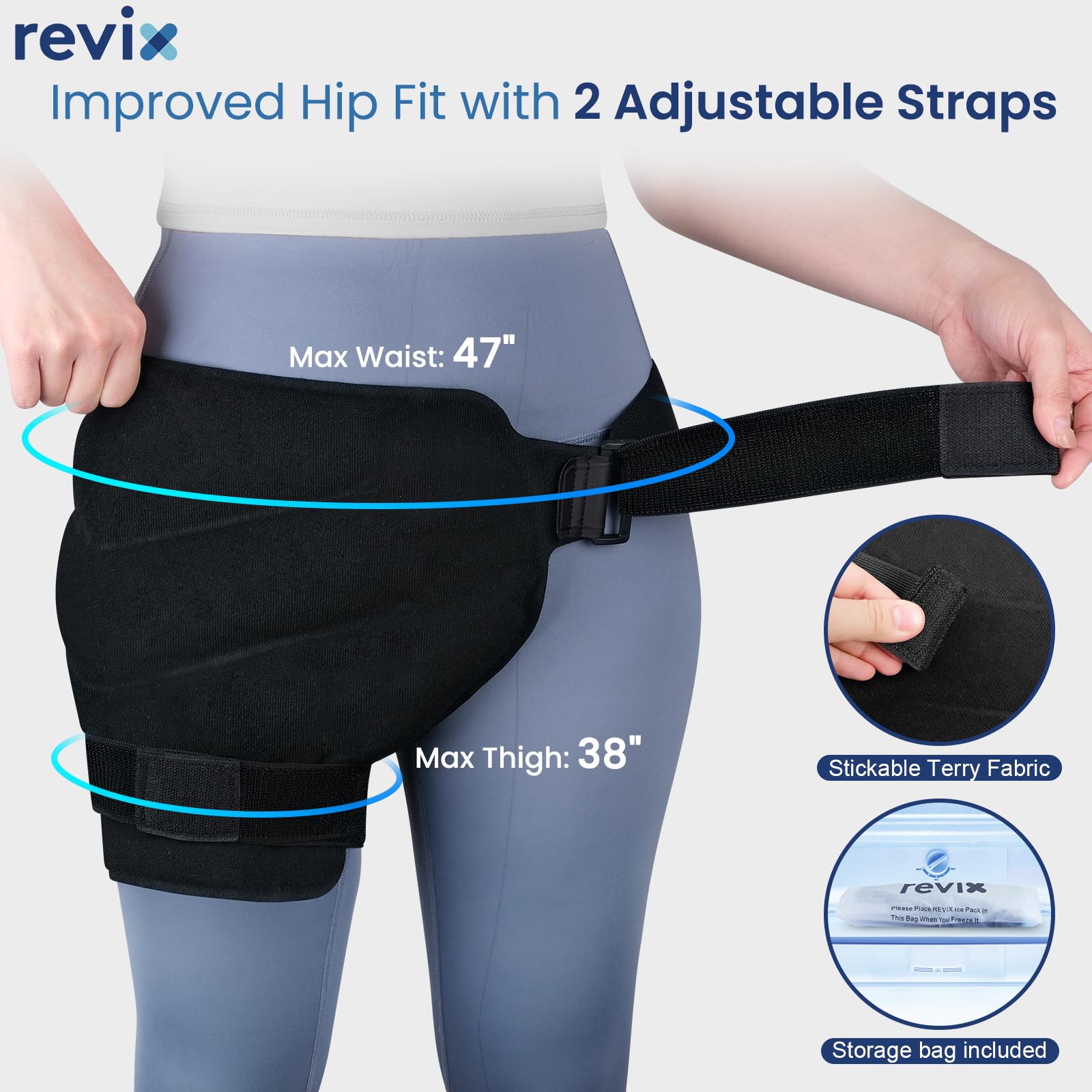REVIX pack glace hanche avec 2 wraps pour maintien ajusté.
