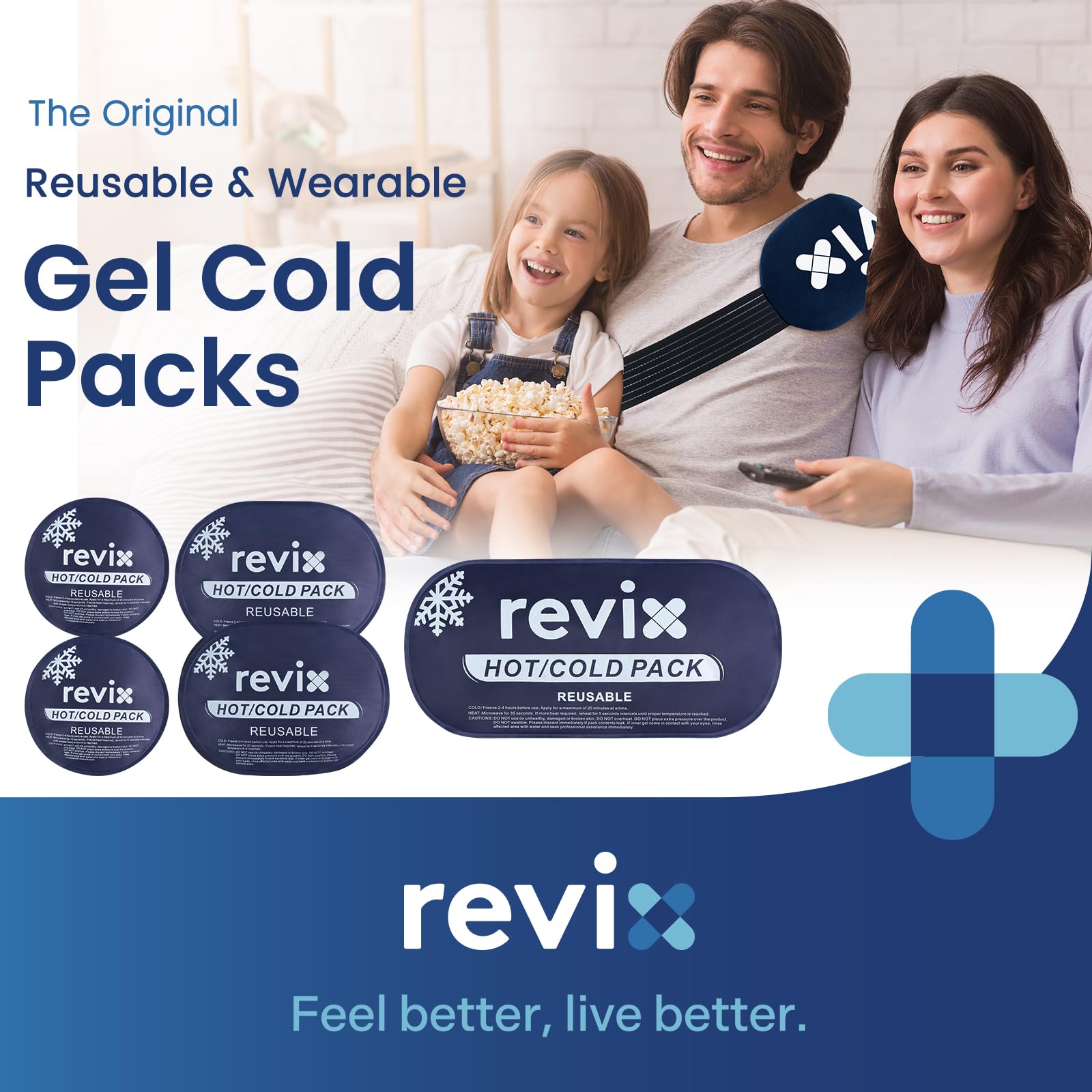 REVIX pack glace réutilisable pour le genou, refroidissement ciblé et pratique.