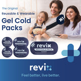 REVIX pack glace réutilisable pour le genou, refroidissement ciblé et pratique.