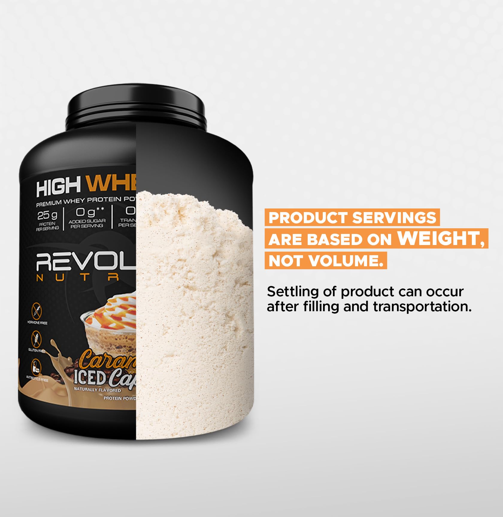 Revolution Nutrition High Whey saveur-caramel-cappuccino-glacé: goût riche et agréable.