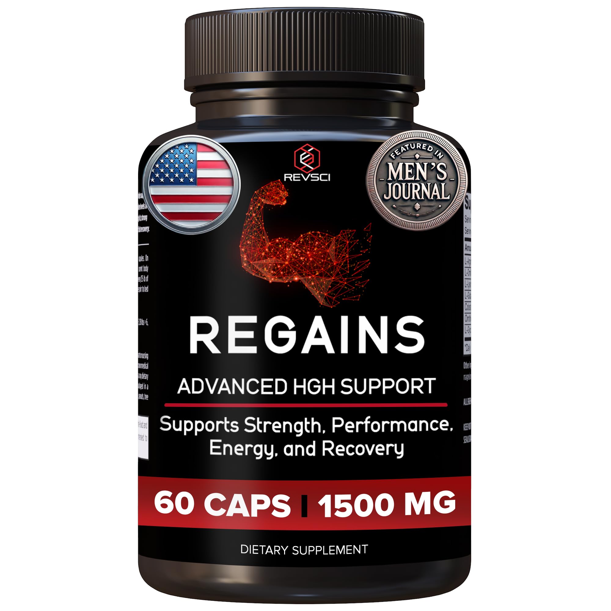 Regains de Revolution Science, bouteille de gélules prête pour le soutien musculaire potentiel