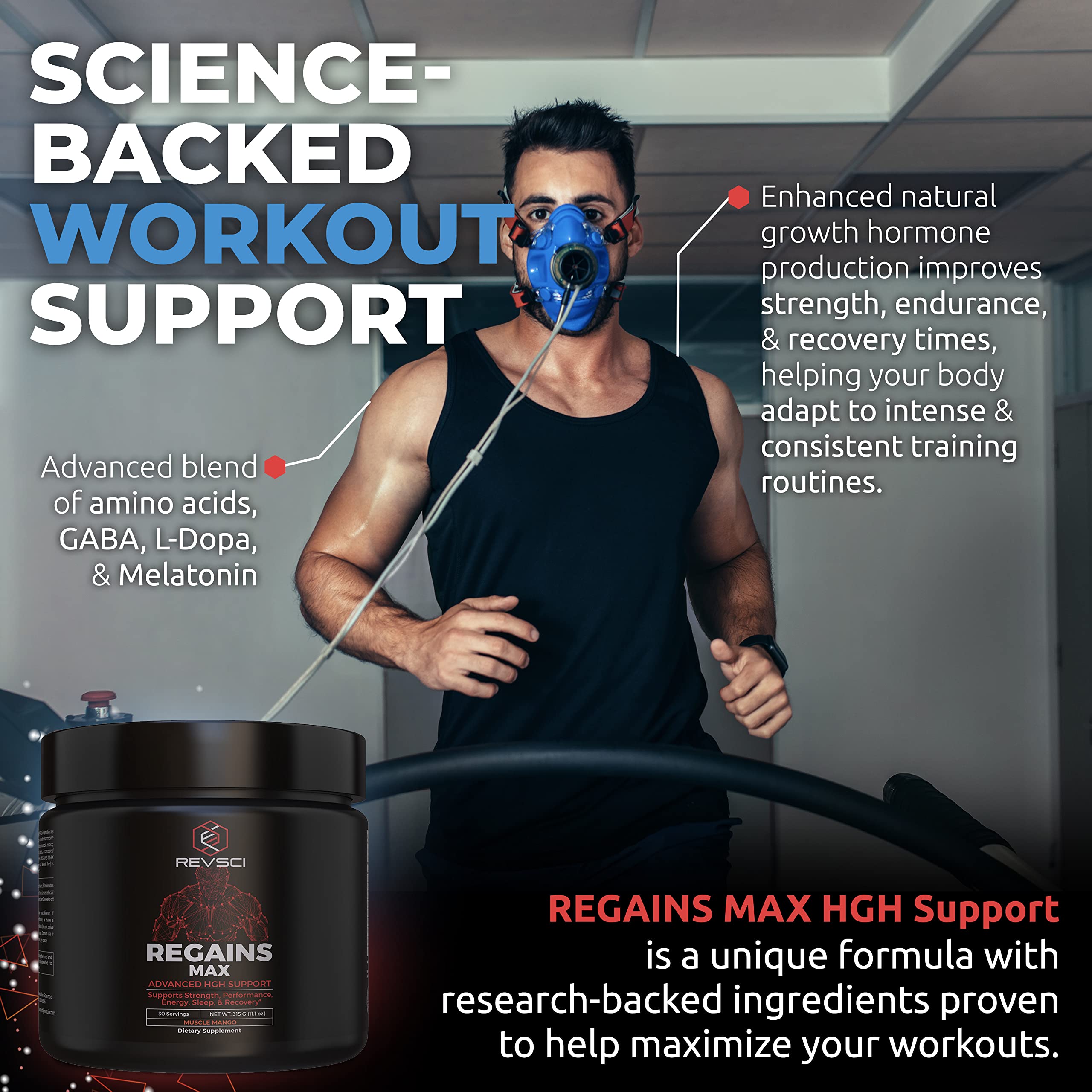 Regains MAX arginine-glutamine-lysine — ingrédients importants pour le soutien musculaire