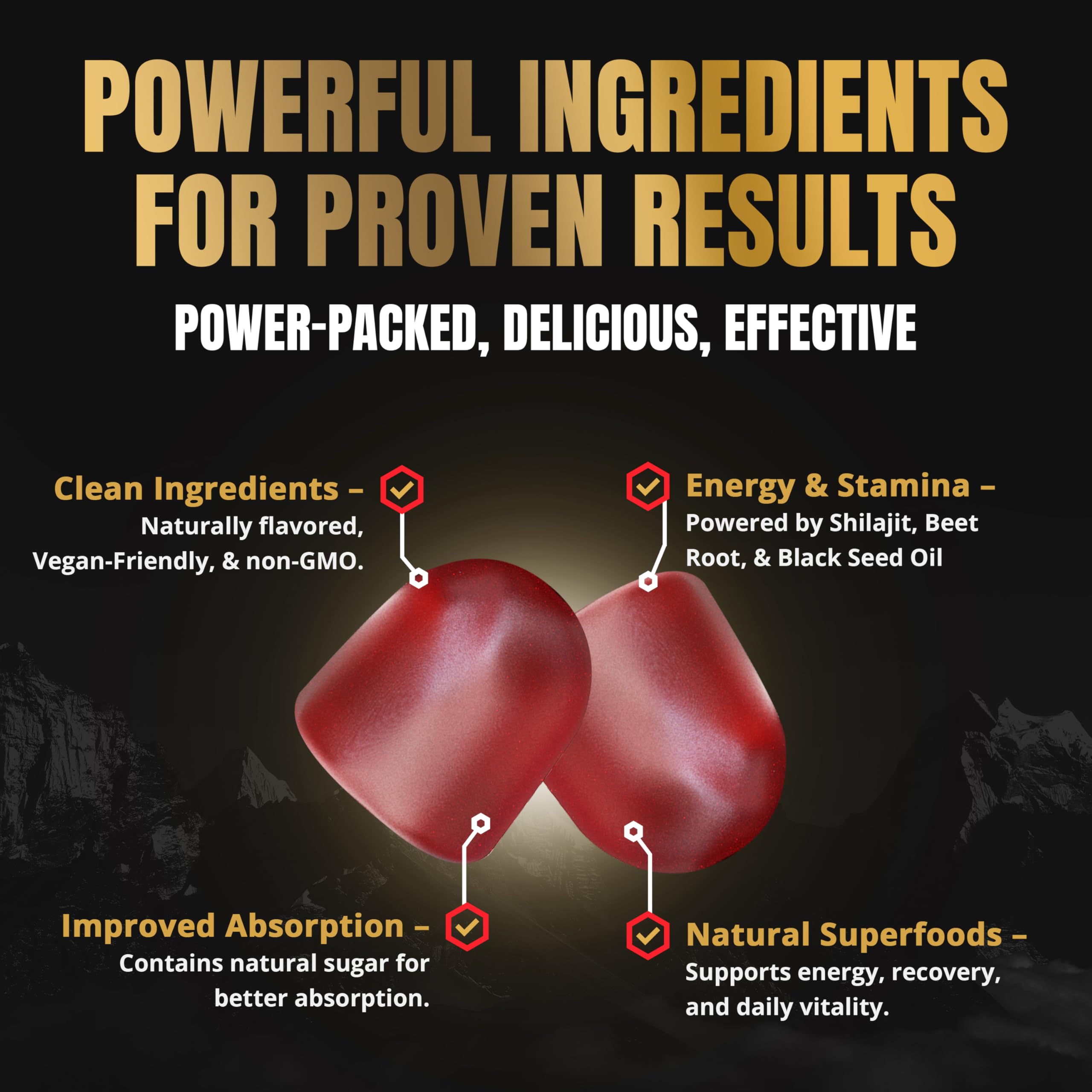 Gommes Revolution Science Shilajit pur végétalien pour le bien‑être.