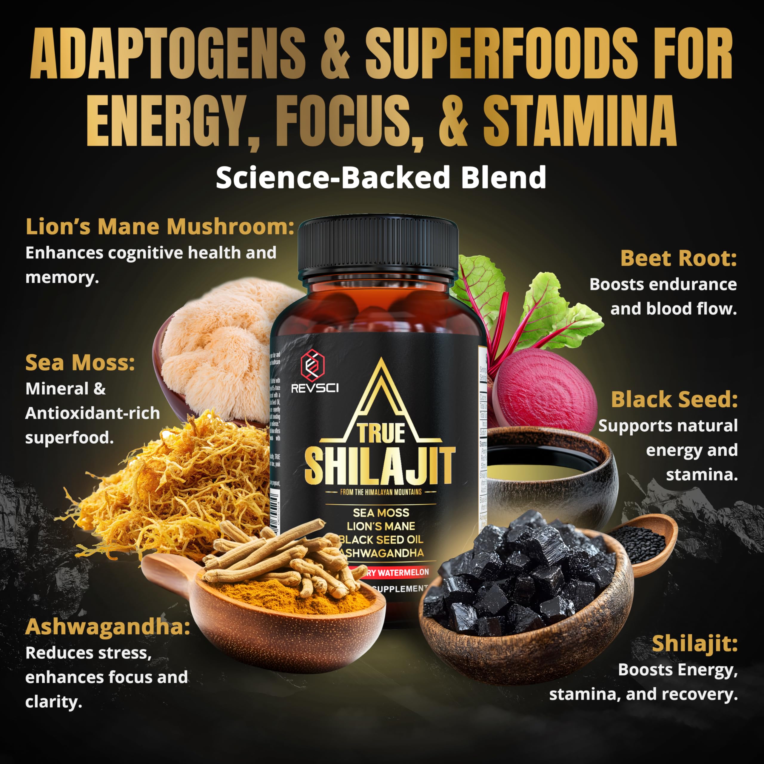 Combo Shilajit et Sea Moss Revolution Science pour récupération après l’effort.