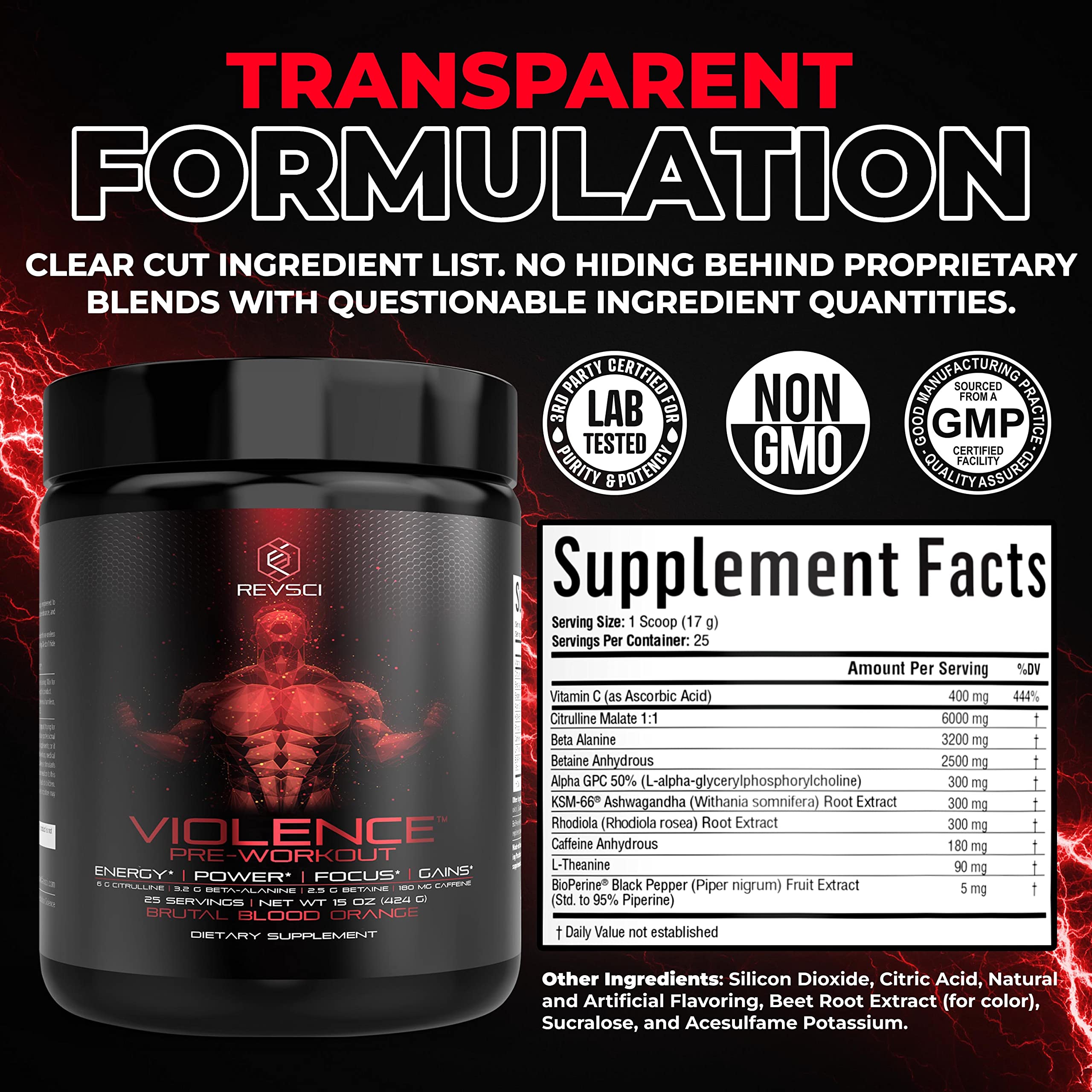 Violence Pre Workout, Citrulline Malate pour une meilleure circulation et énergie