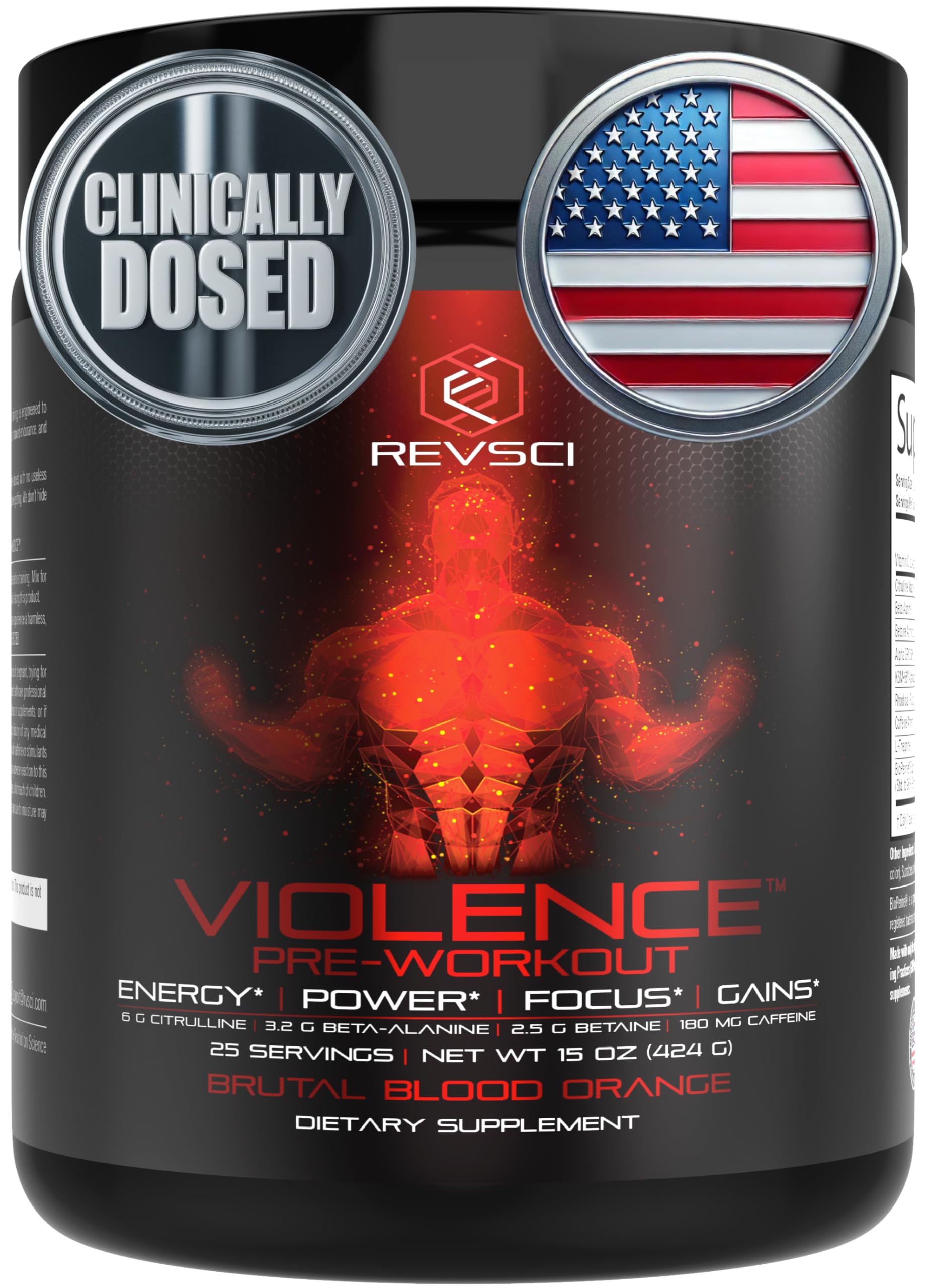 Violence Pre Workout de Revolution Science, énergie soutenue pour une séance intense