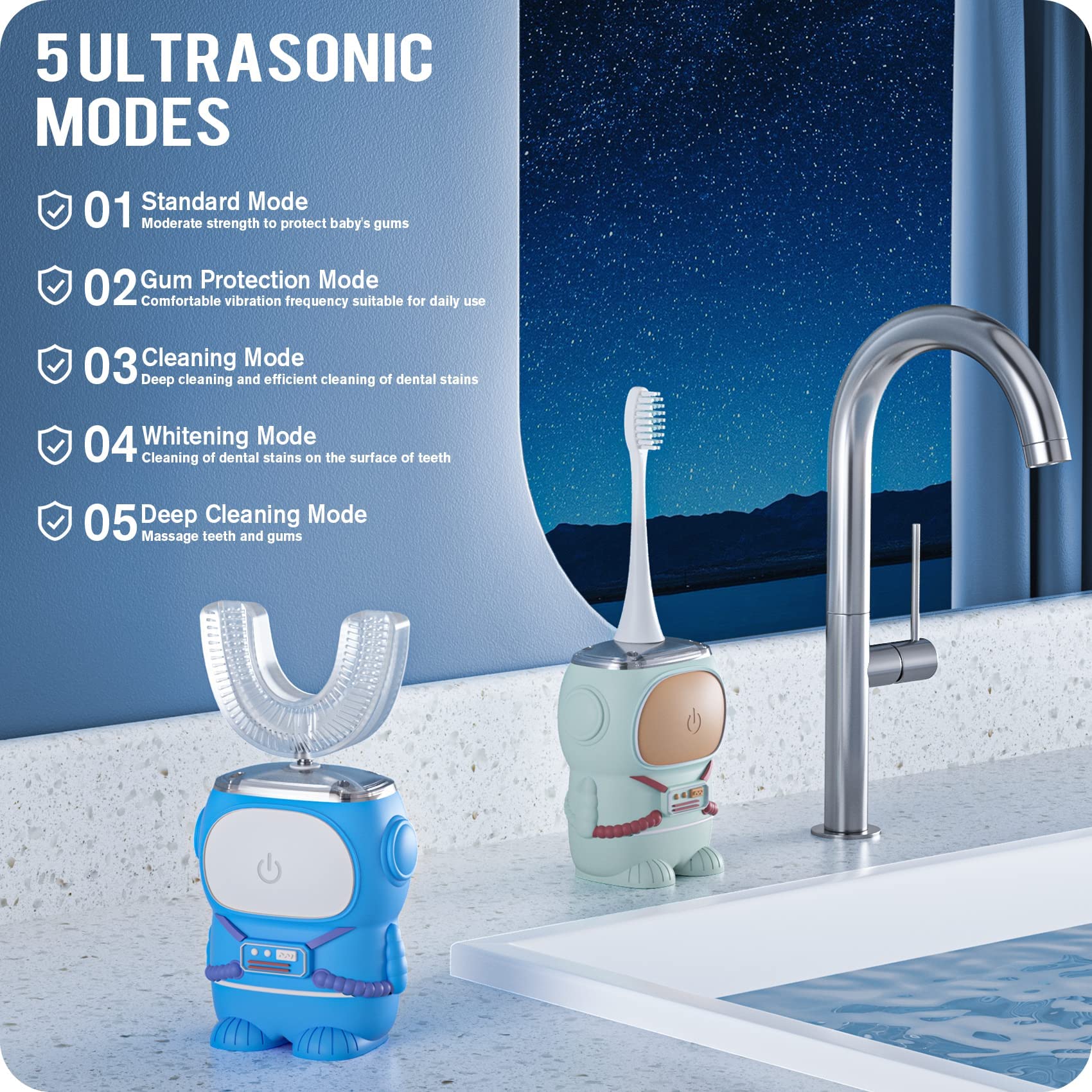 RexCodar brosse dents enfant, design astronaute bleu pour rendre le brossage captivant.