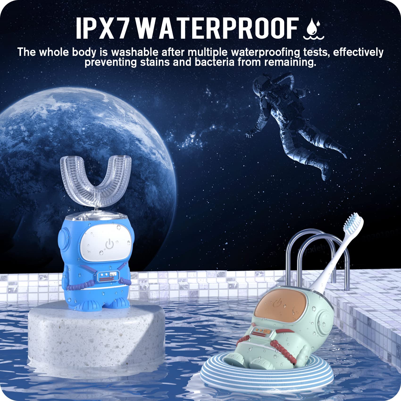 RexCodar brosse dents enfant IPX7 étanche pour une utilisation en douche ou au bain.