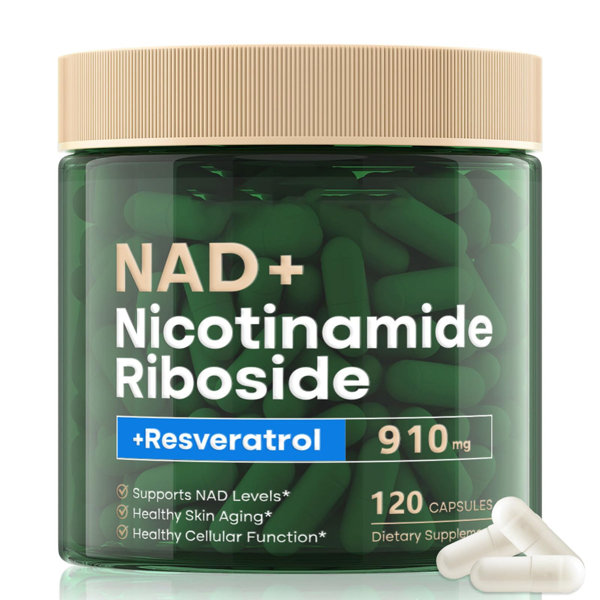 RHBESTOK NAD: bouteille de 120 capsules pour un soutien énergétique quotidien et vitalité.