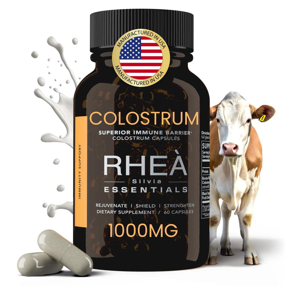 RHEASILVIA Rhea Essentials Colostrum gélules en bouteille pour immunité potentielle