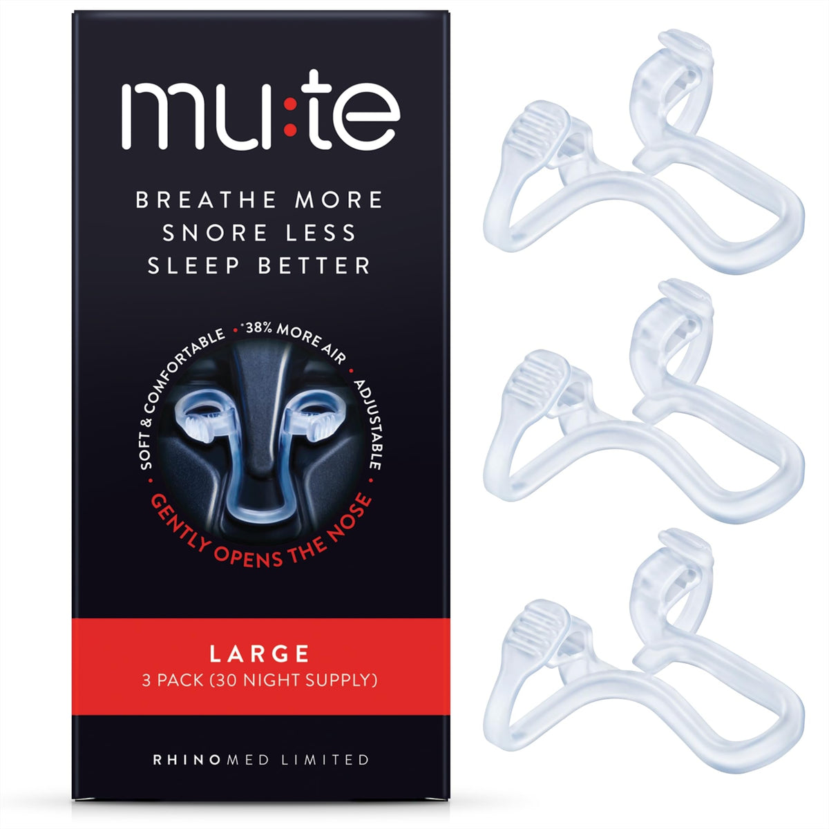 Rhinomed Mute dilateur nasal ajustable pour droit et gauche, ajustement personnalisé pour sommeil plus calme