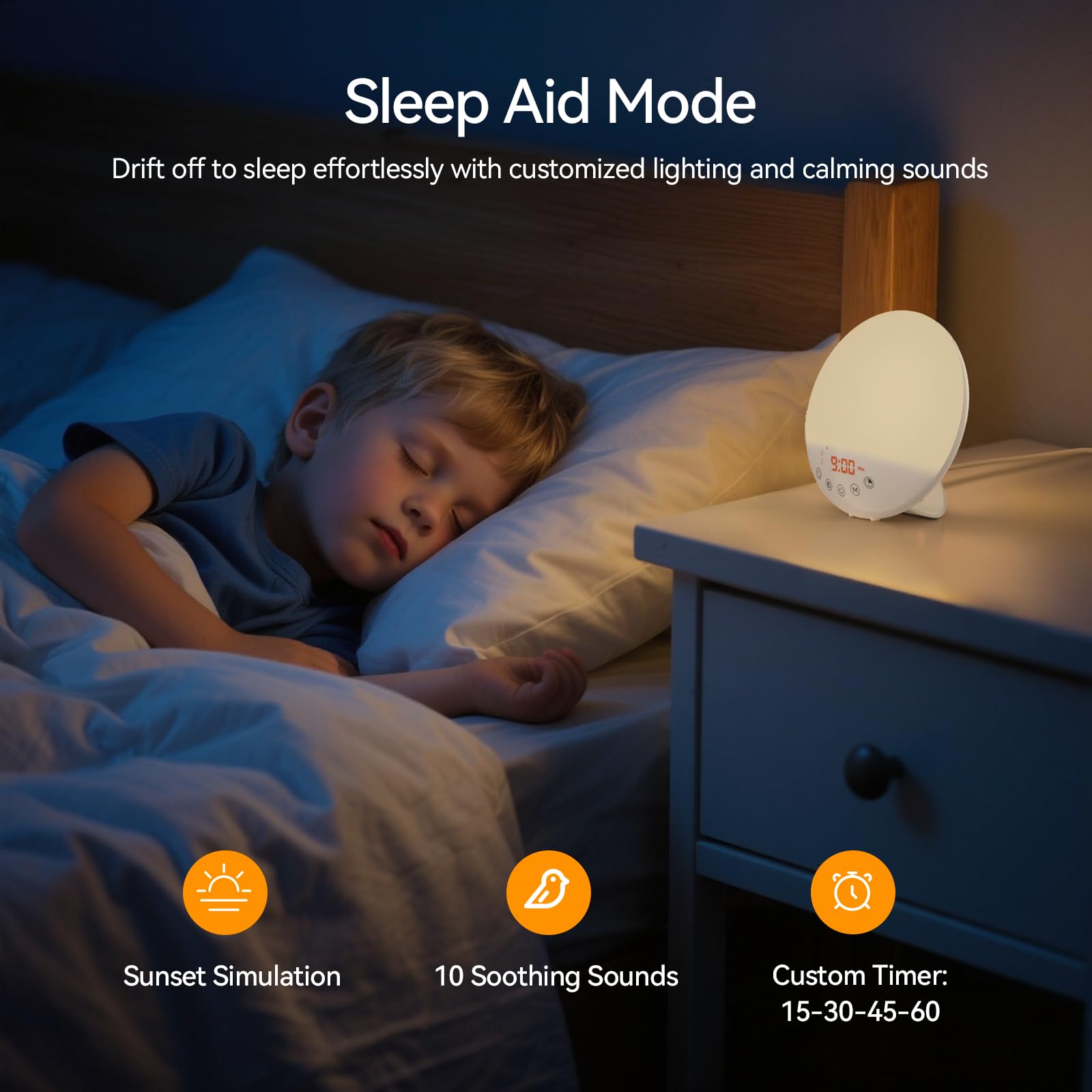 RICIAL Wake Up Light: affichage 12h-24h et reglage luminosite.