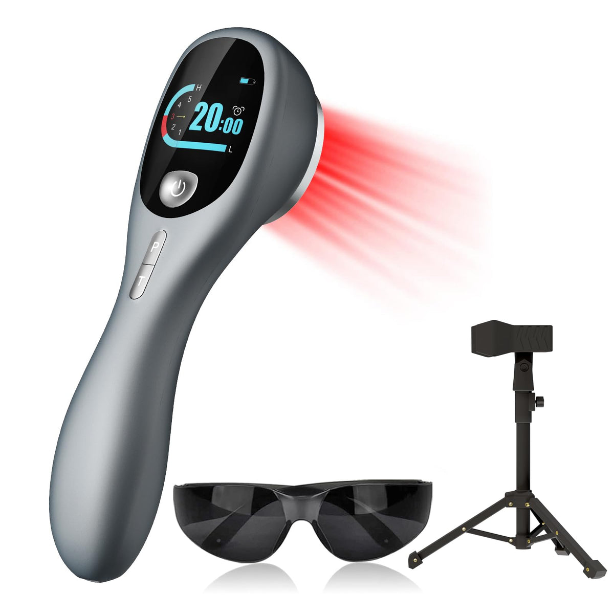 RICIAL baton-therapy-lumiere-rouge portable, utilisé à main libre.