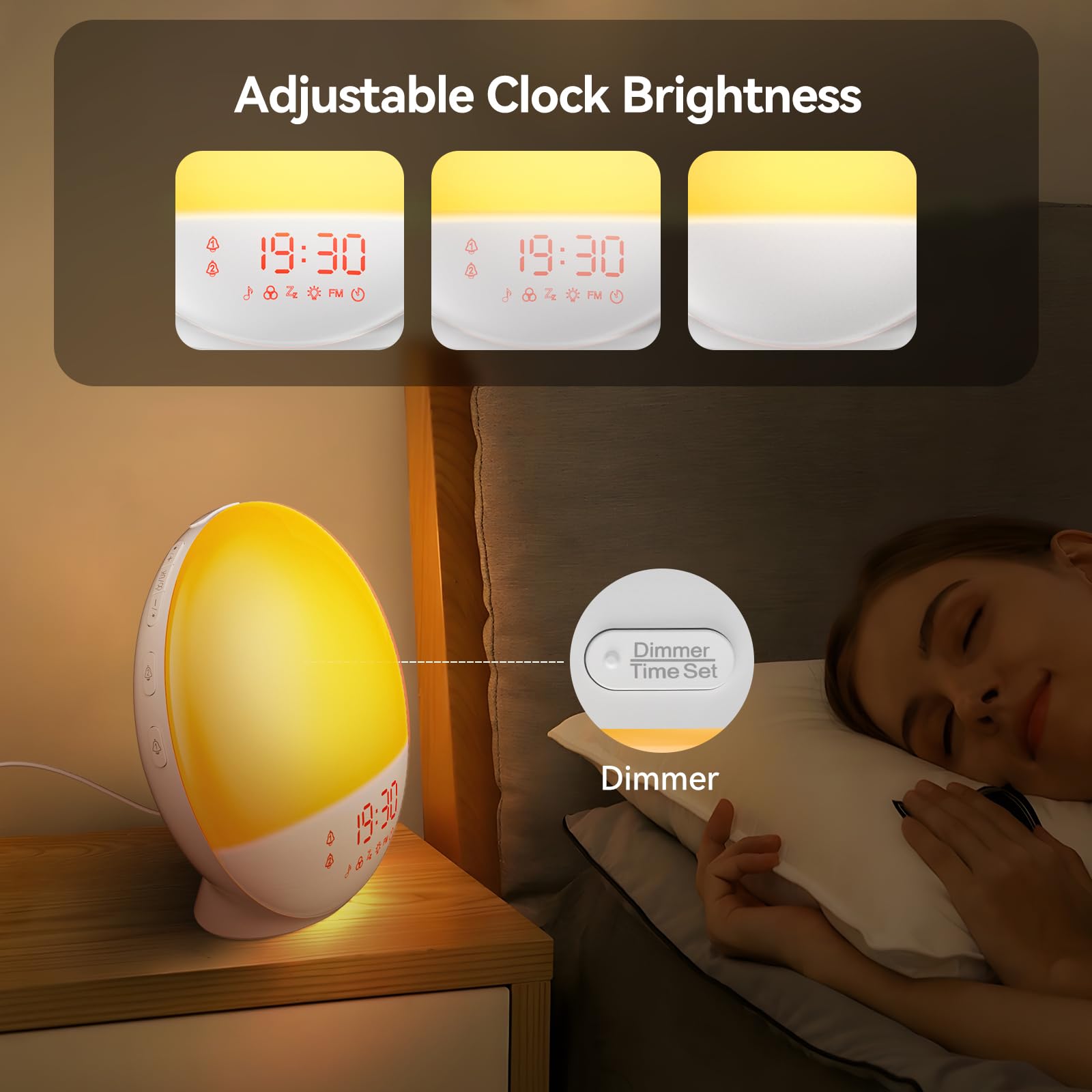 RERIAL Design 5-en-1: lampe polyvalente pour lumière, réveil et thérapie légère.