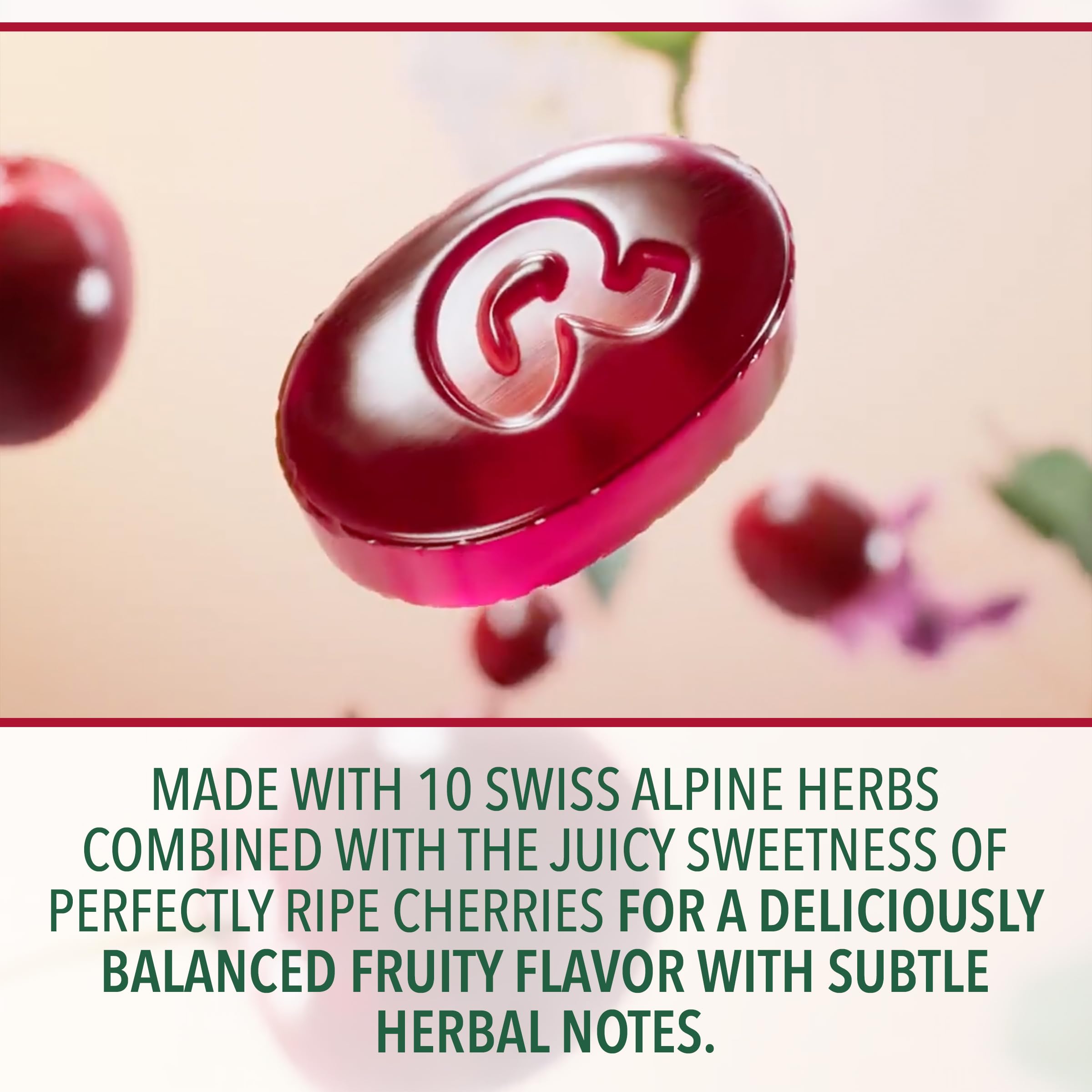 Arôme naturel de cerise Ricola, pour une sensation de fraîcheur légère.