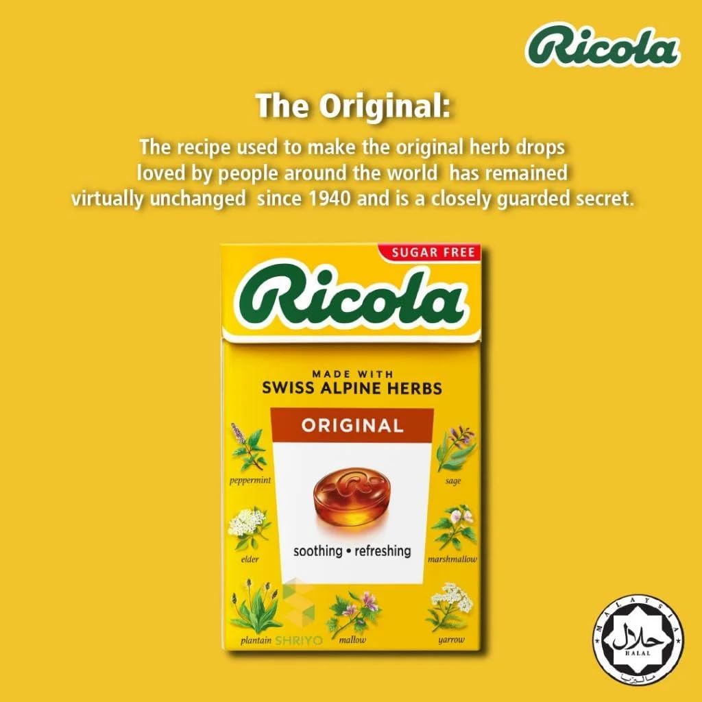Gros plan sur les drops Ricola, texture veloutée et arôme herbacé.