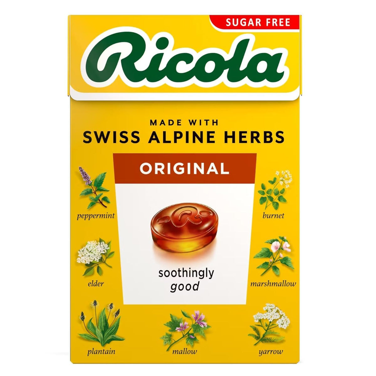 Ricola drops d'herbes sans sucre au Stevia — emballage pratique.