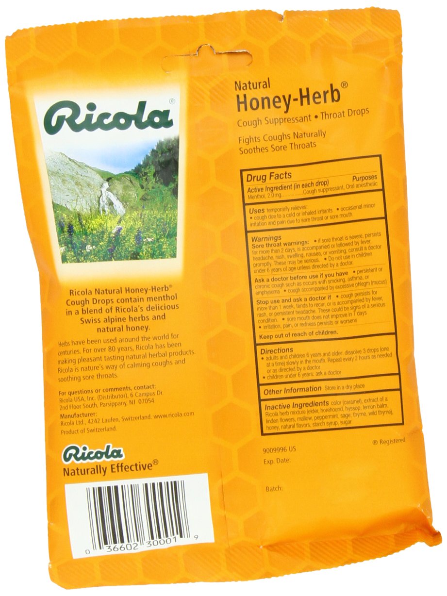 Gouttes Ricola menthol et miel, soulagement temporaire de l'irritation.