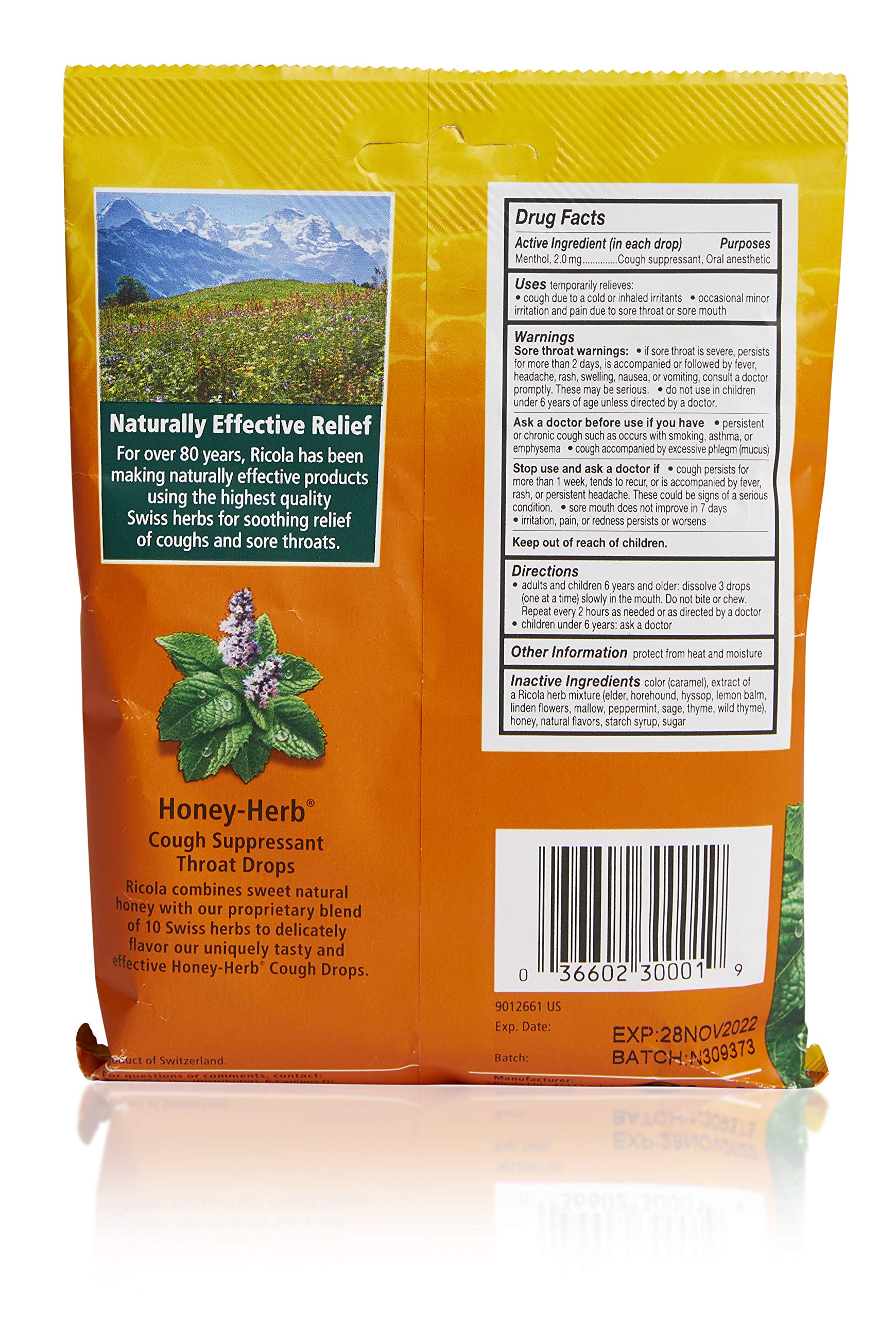 Ricola herbes naturelles - ingrédients : mélange aromatique pour une sensation rafraîchissante