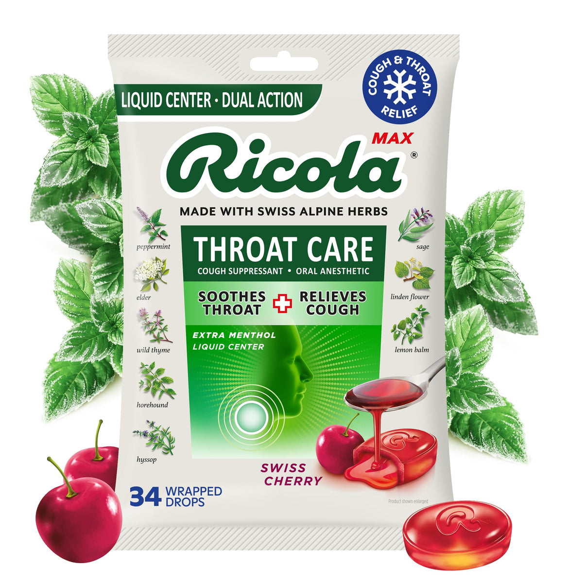 Ricola Max Gorge Cerise – paquet 34, douceur rafraîchissante pour la gorge.