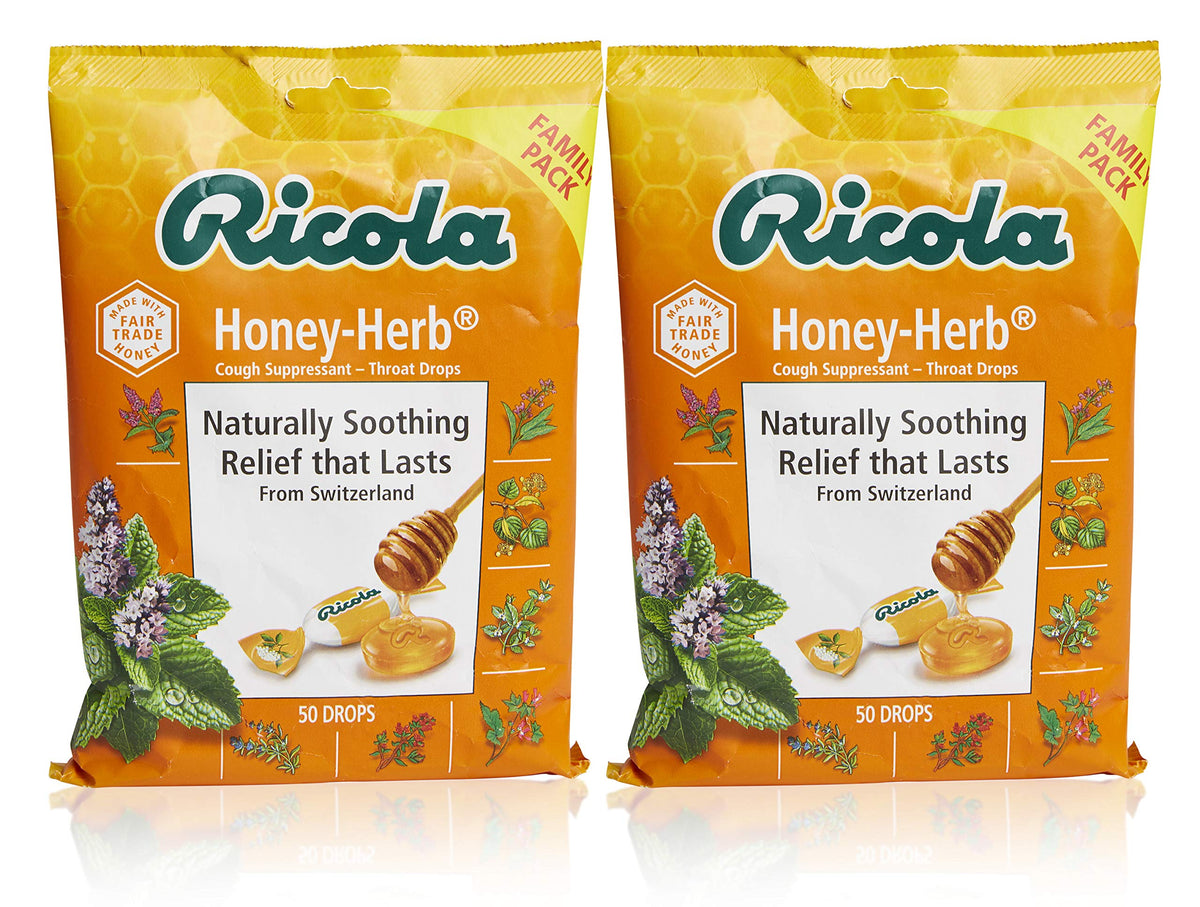 Les pastilles Ricola miel et herbes, idéal pour apaiser la gorge.