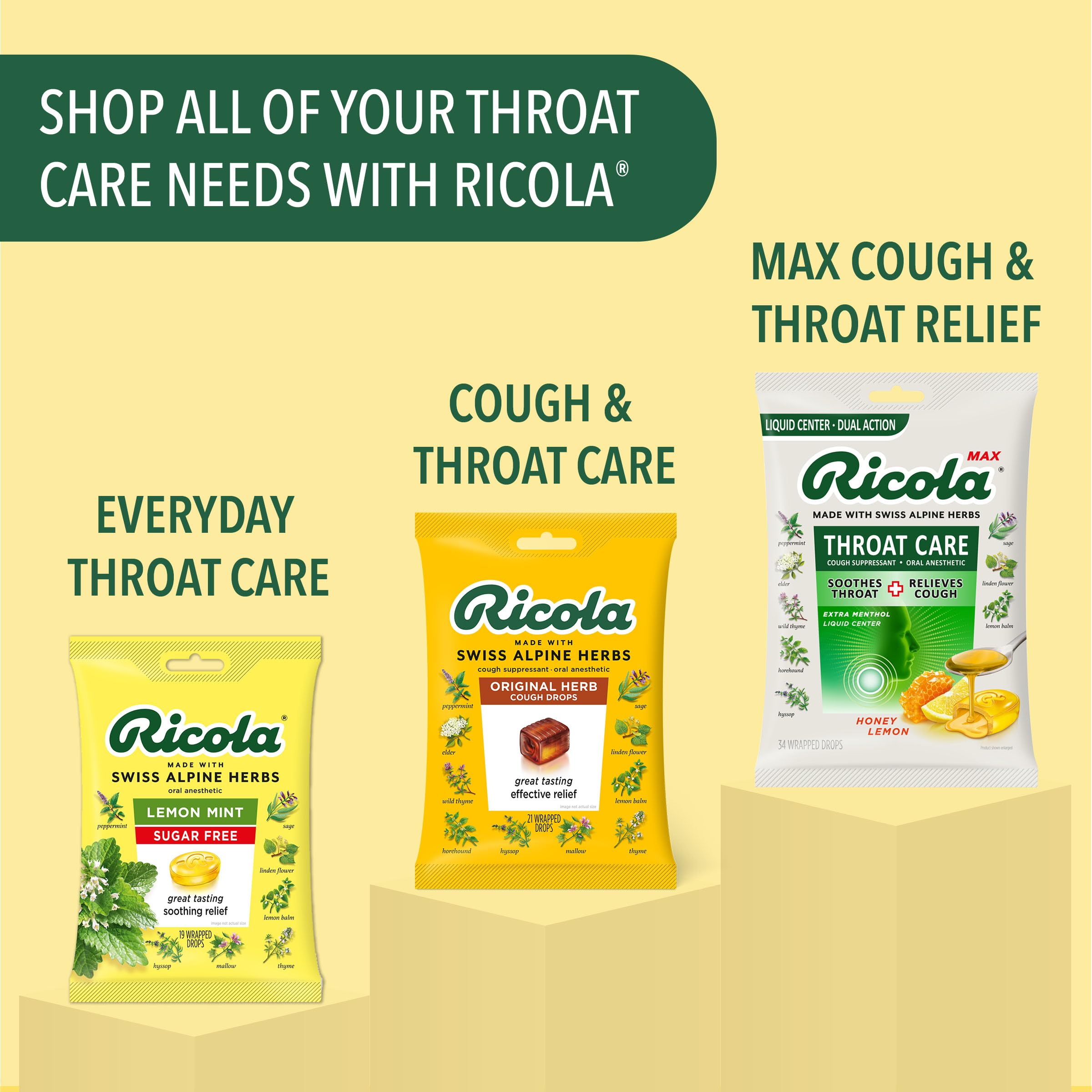 Pastilles Ricola gorge usage quotidien, idéal au travail ou à l’école.