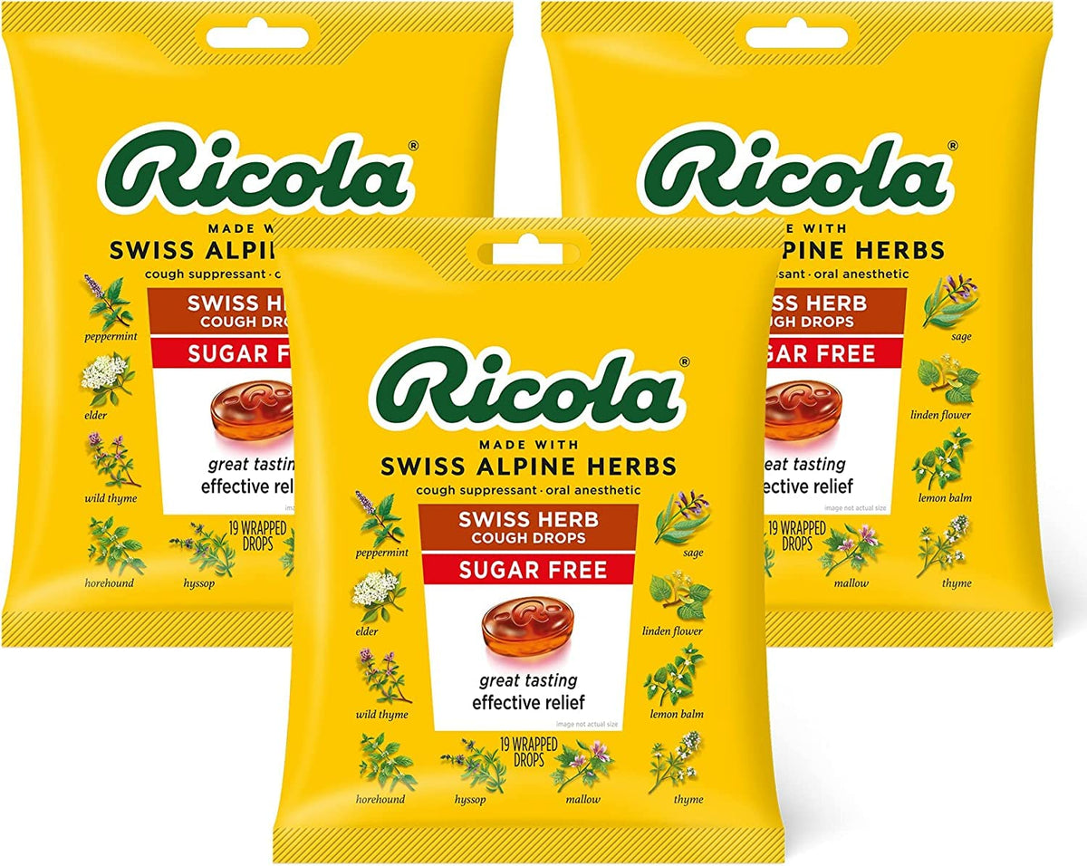 Pastilles Ricola sans sucre Original Herbes Suisses, douceur naturelle pour apaiser la gorge.