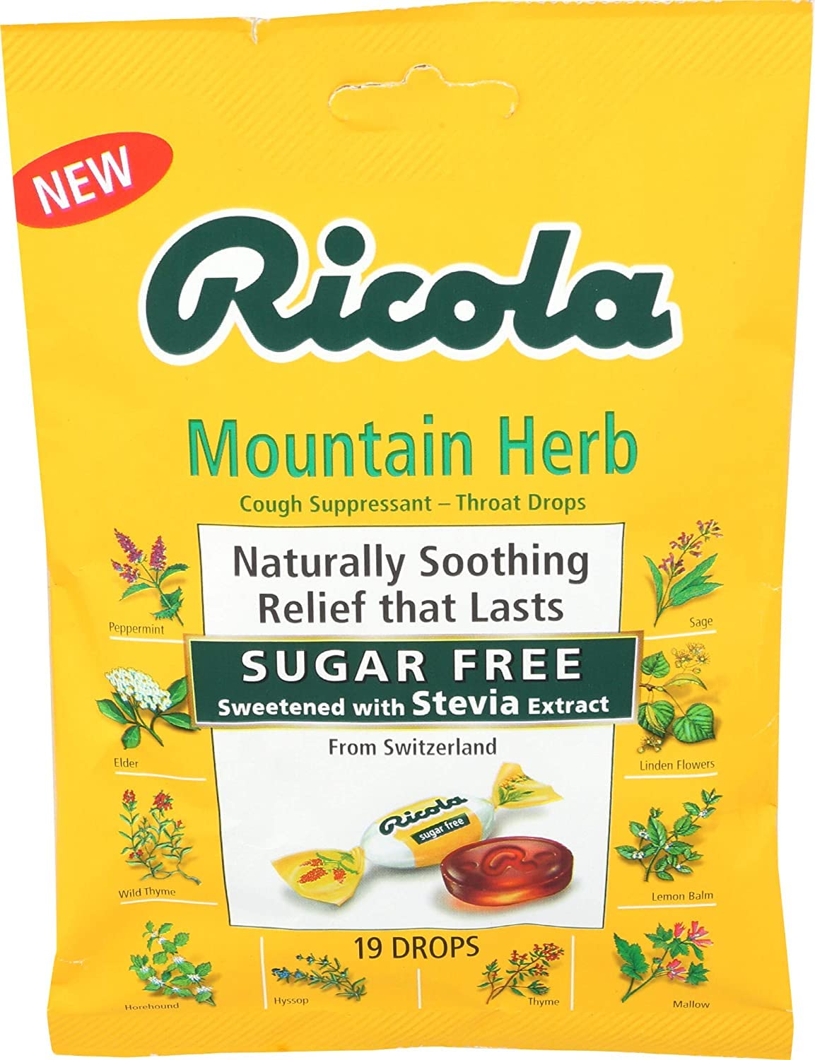 Boîte Ricola Original Suisse sans sucre, double paquet prêt à l'emploi.