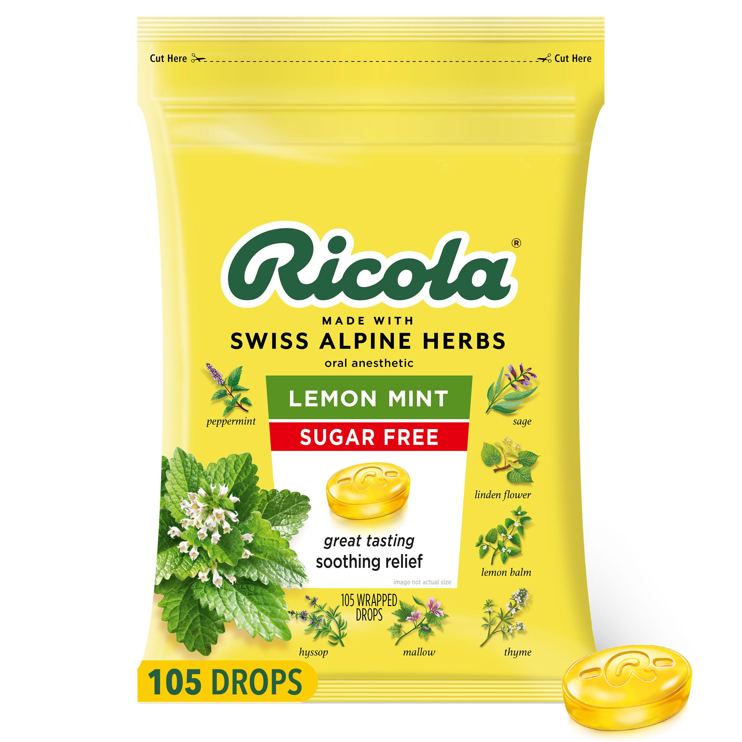 Ricola pastilles sans sucre citron-menthe dans la boîte, rafraîchissantes.