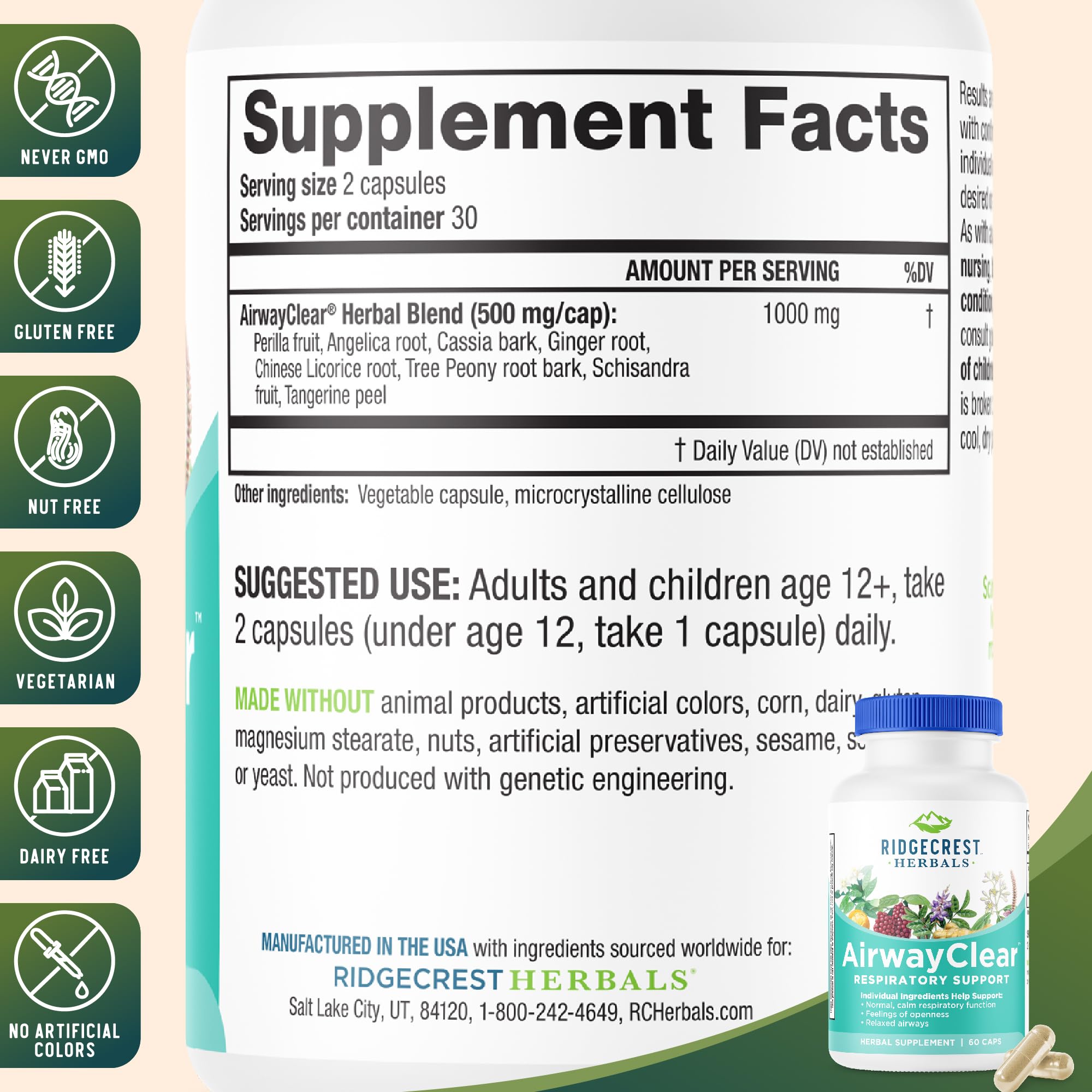 RidgeCrest AirwayClear – capsules vegan faciles à prendre pour un soutien respiratoire durable.