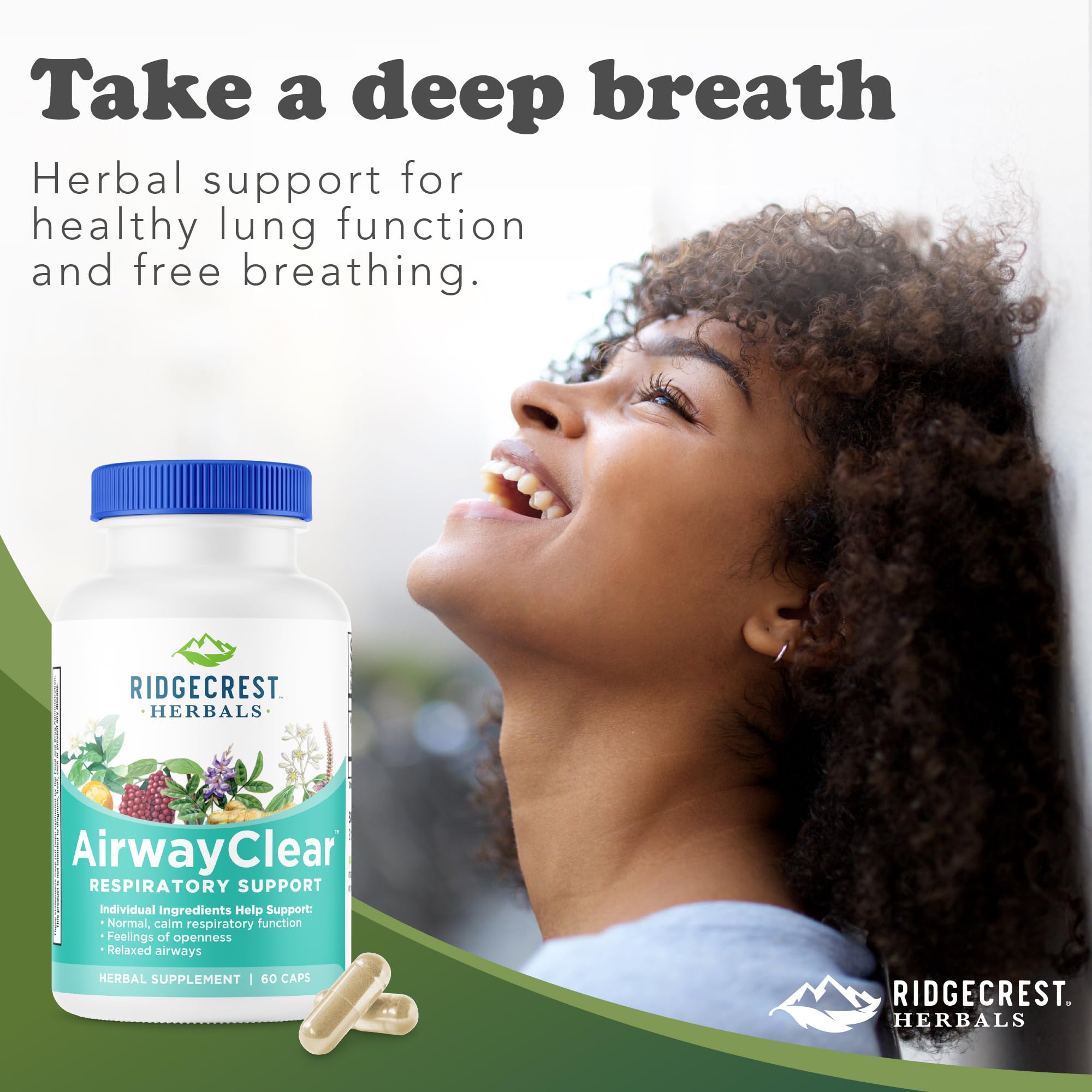 RidgeCrest AirwayClear – emballage clair avec dosage et informations utiles.