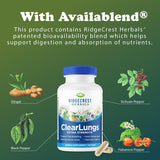 RidgeCrest ClearLungs: ingrédients naturels mis en avant pour le bien-être des poumons.