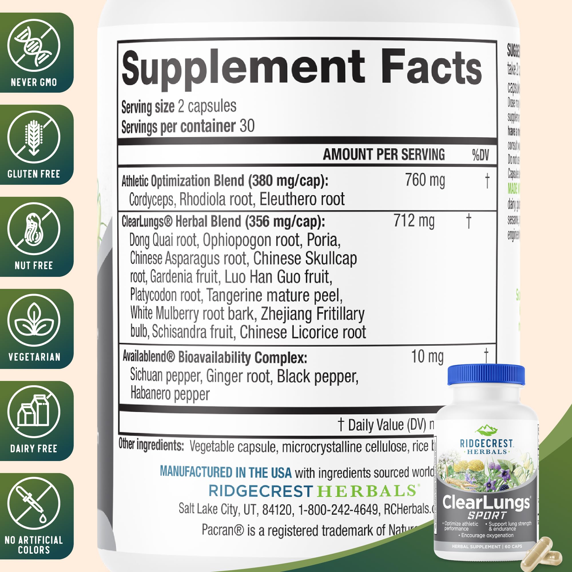 RidgeCrest ClearLungs Sport – ingrédient rhodiola pour la résistance au stress et l'énergie mentale