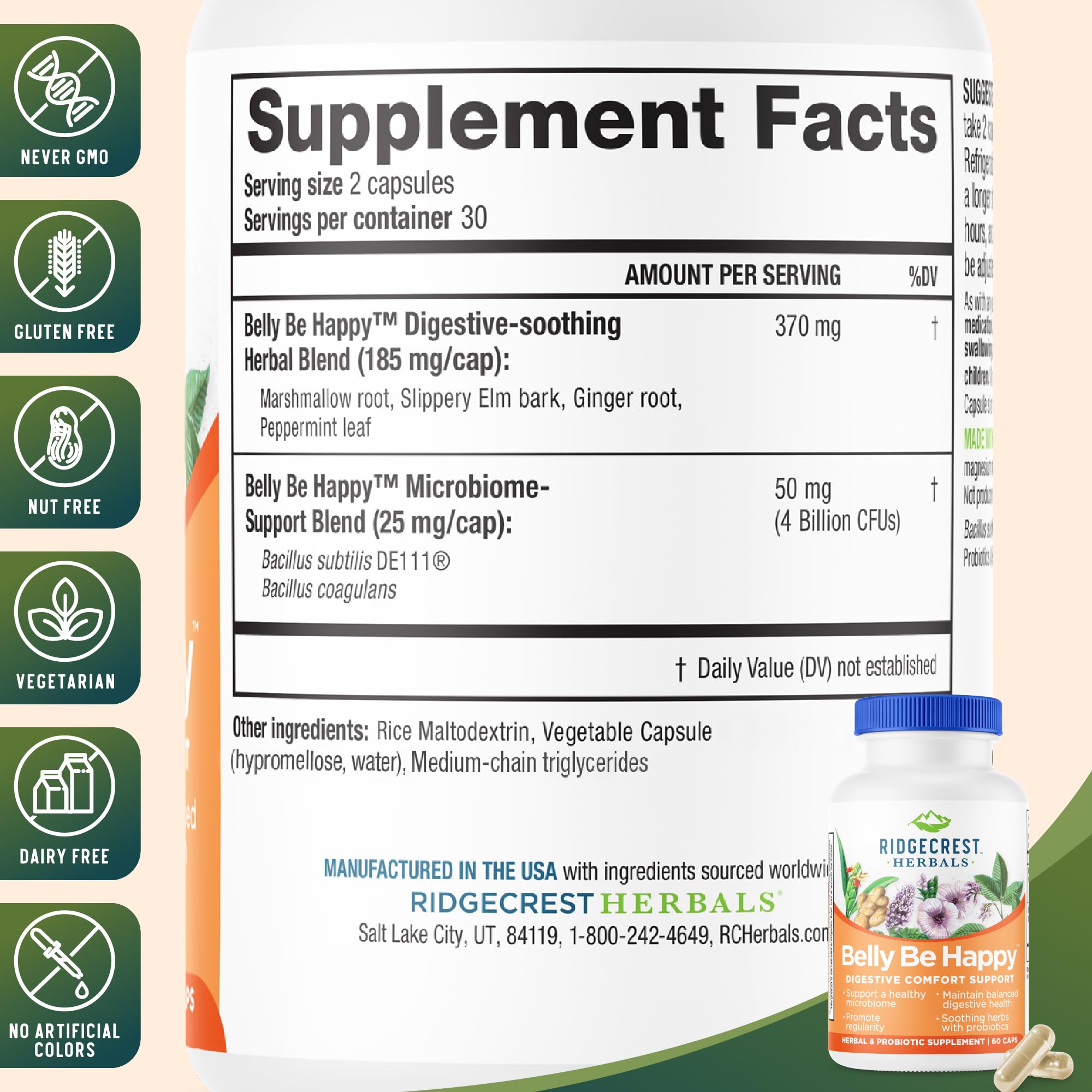 Étiquette RidgeCrest Belly Be Happy, informations sur le produit