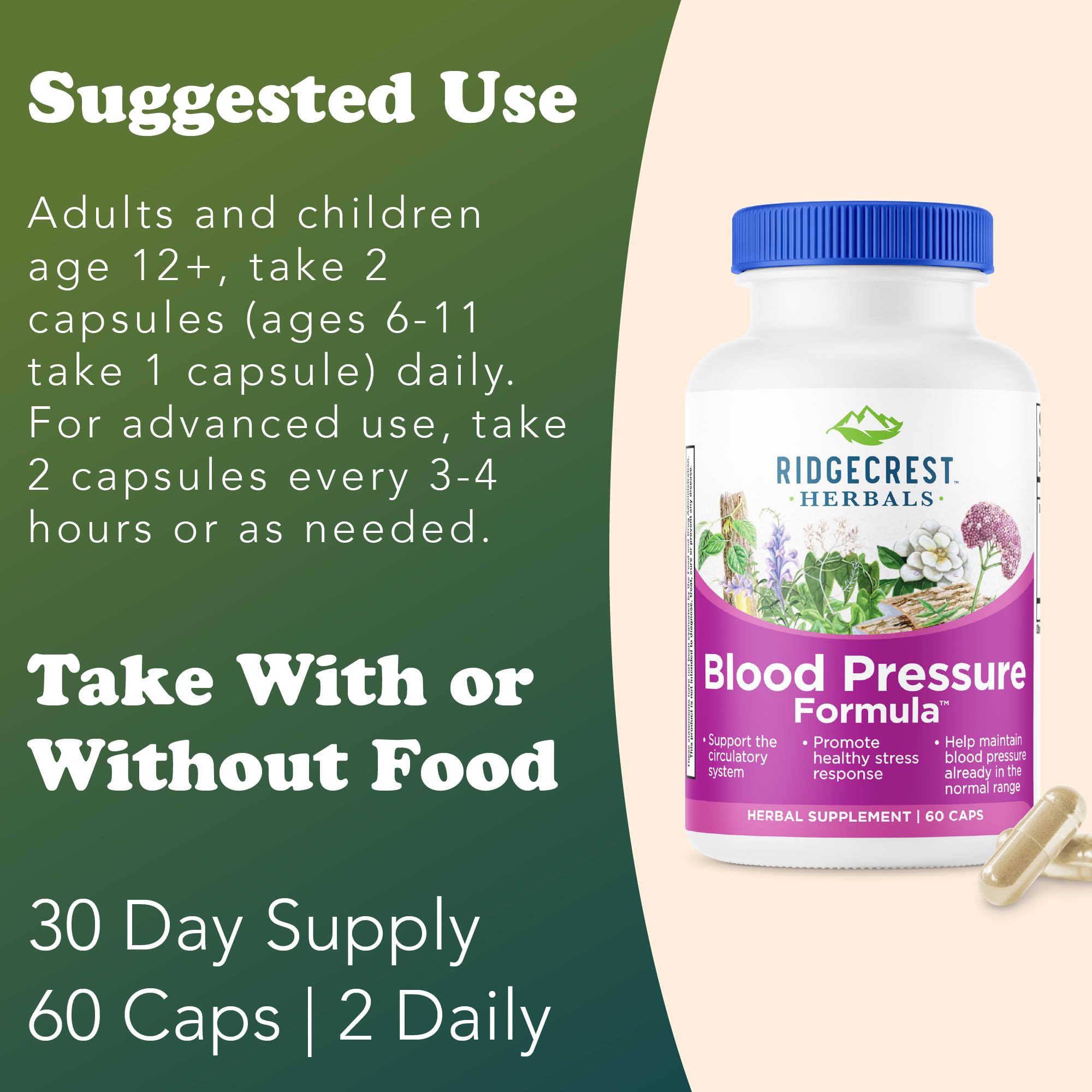 RidgeCrest Herbals – étiquette claire facilitant le dosage quotidien.