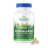 RidgeCrest KidneyAid: bouteille montrant les capsules et soutien potentiel des reins.