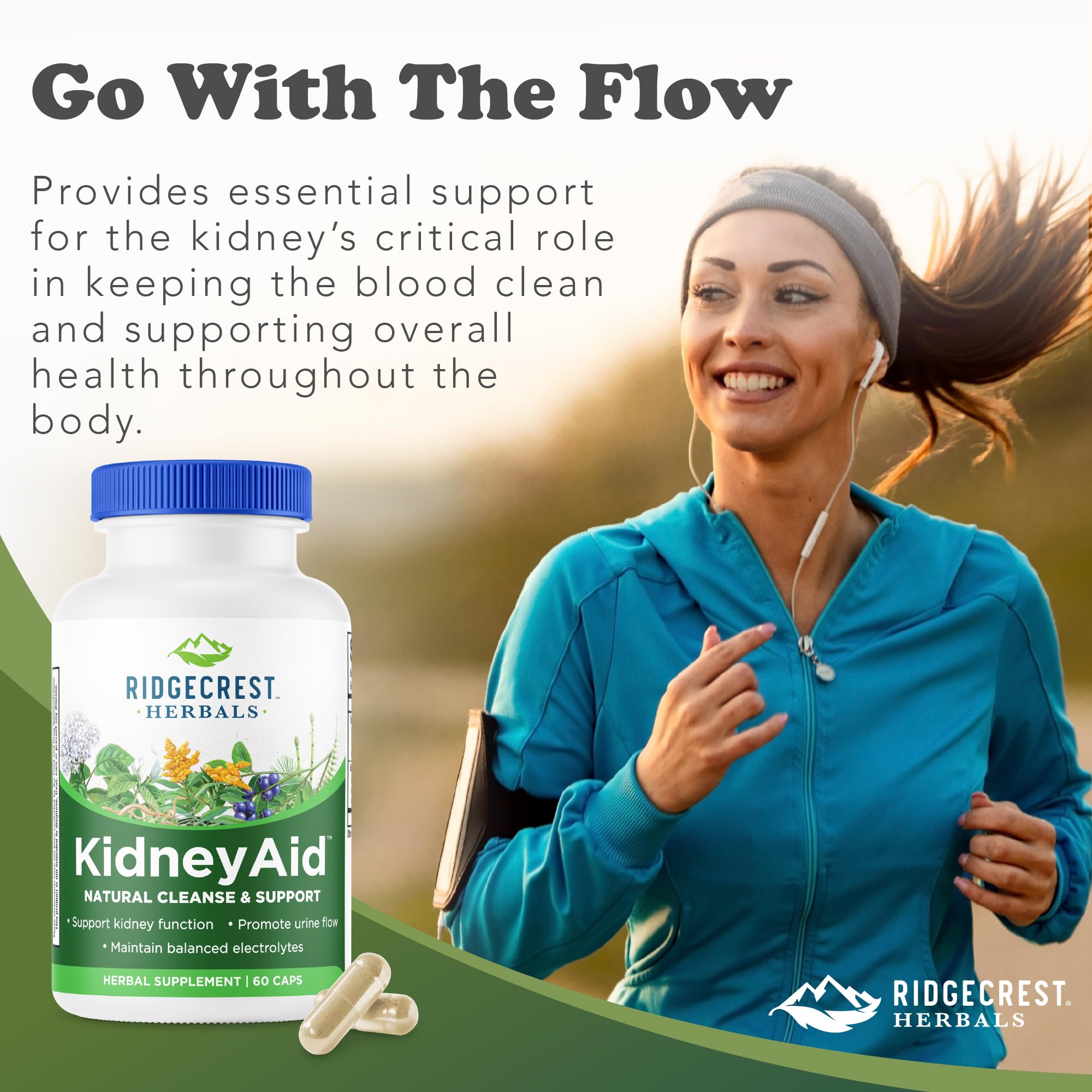 RidgeCrest KidneyAid: capsules en gros plan pour routine santé rénale.