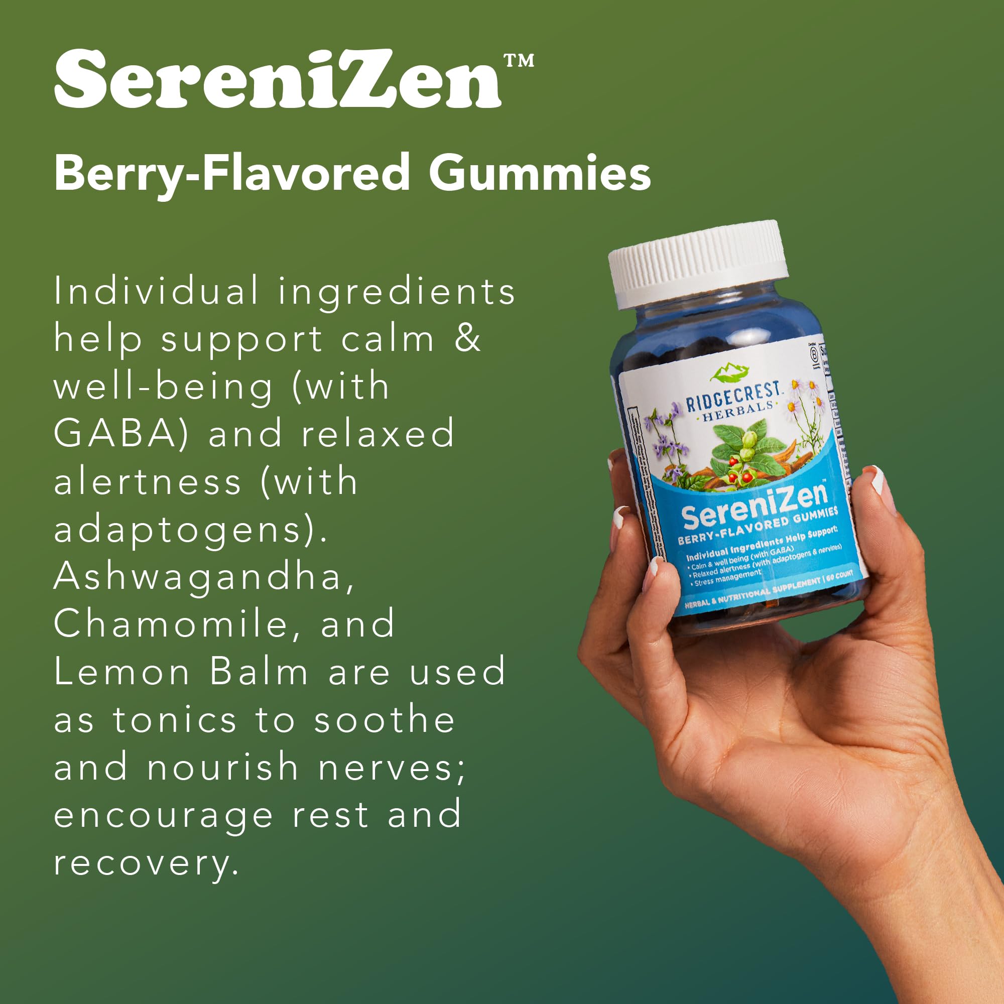 RidgeCrest SereniZen Gummies — GABA et L-Theanine pour une concentration détendue.