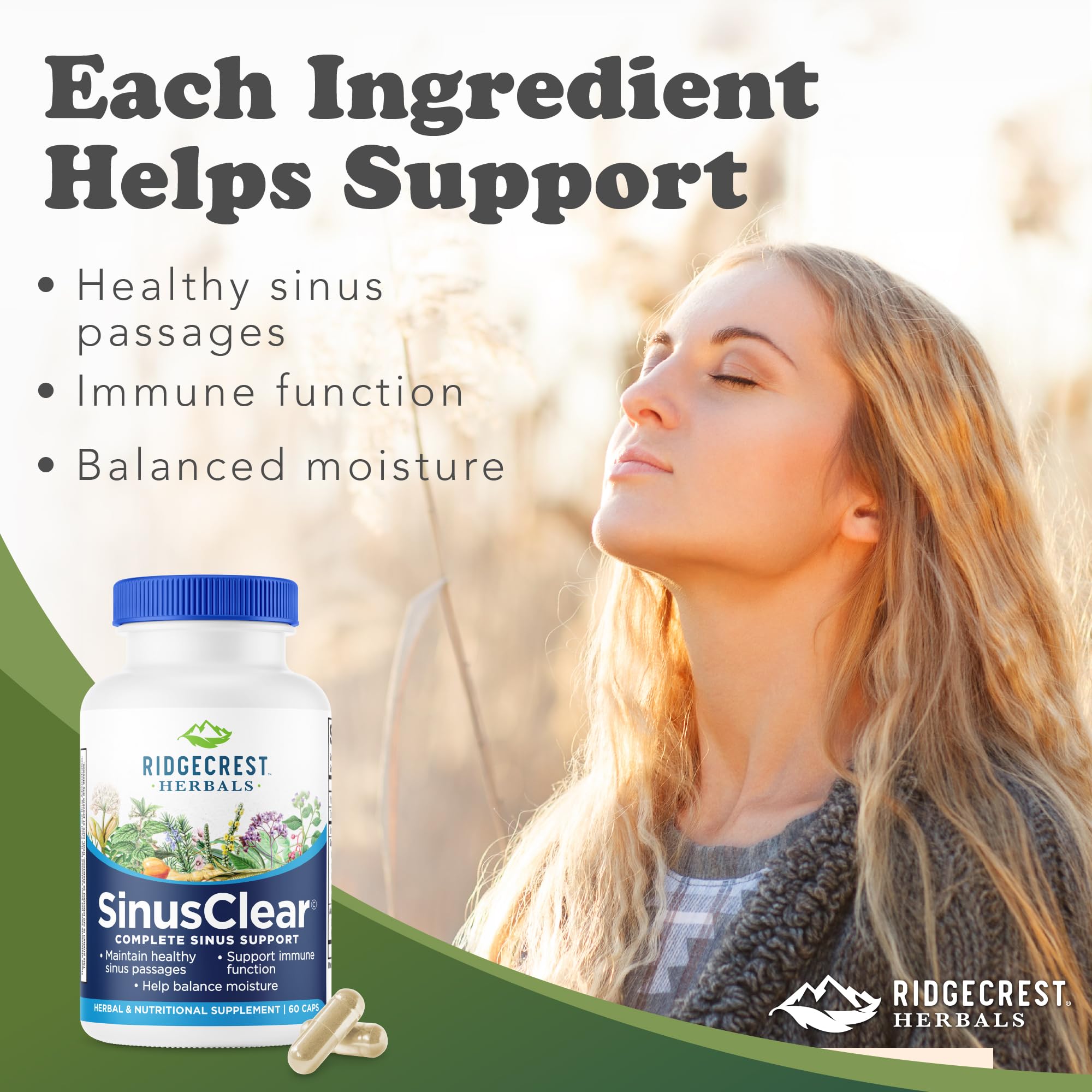 RidgeCrest SinusClear, capsules-quotidiennes: facilité d'utilisation pour un soutien respiratoire régulier.