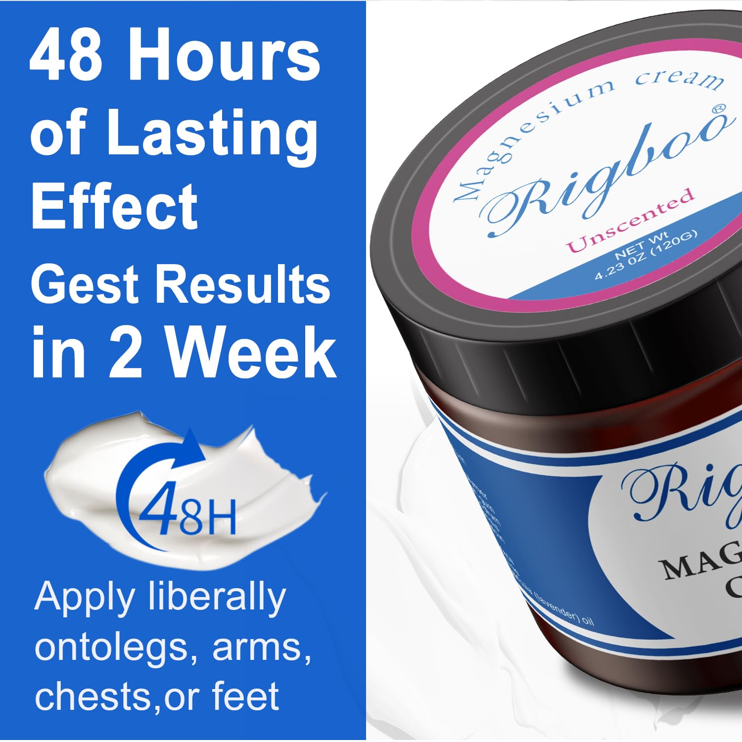 RIGBOO Magnesium Lotion: application diurne sur les jambes pour confort.