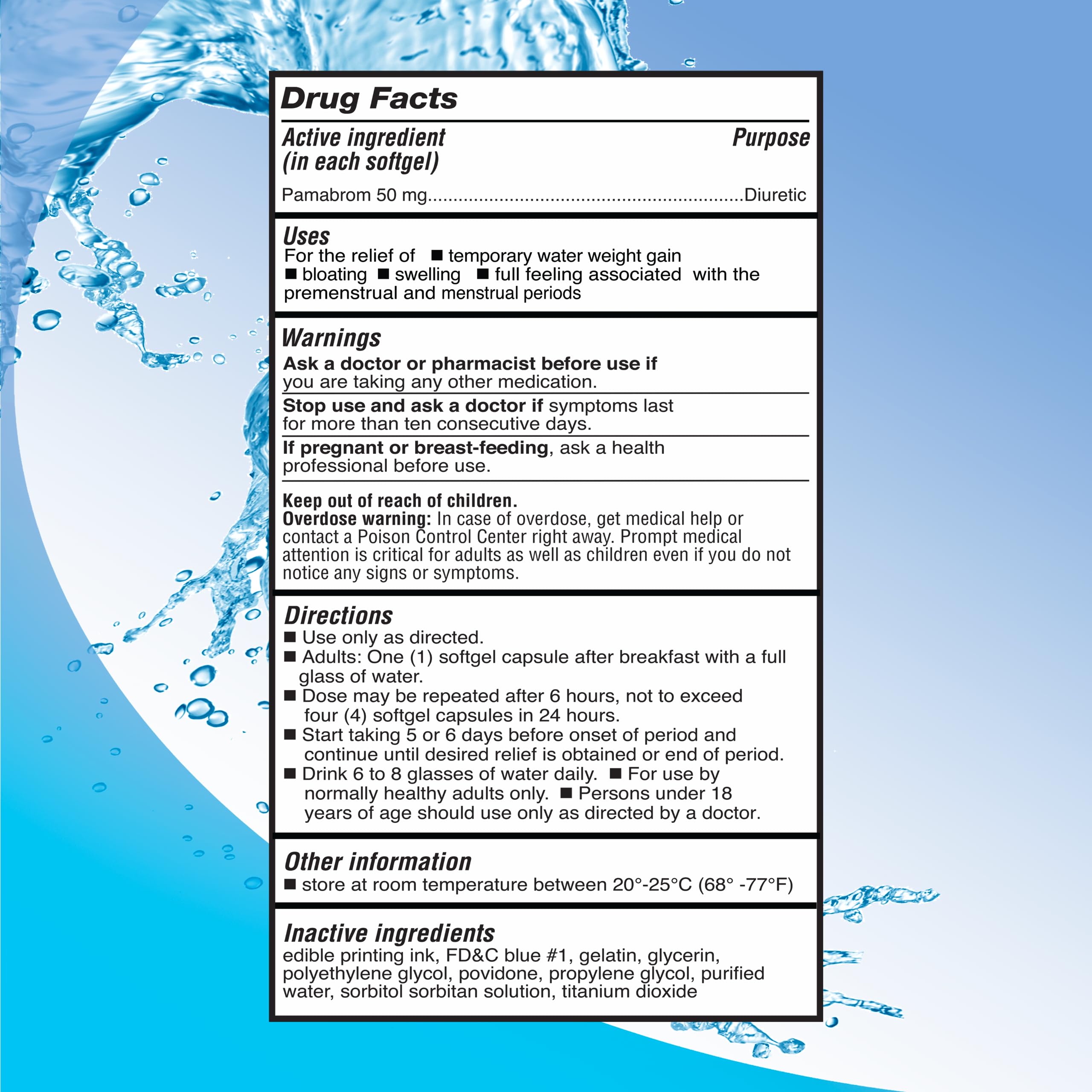 Right Remedies capsule diuretiques Pamabrom 50 mg, visible en gros plan pour une action ciblée.