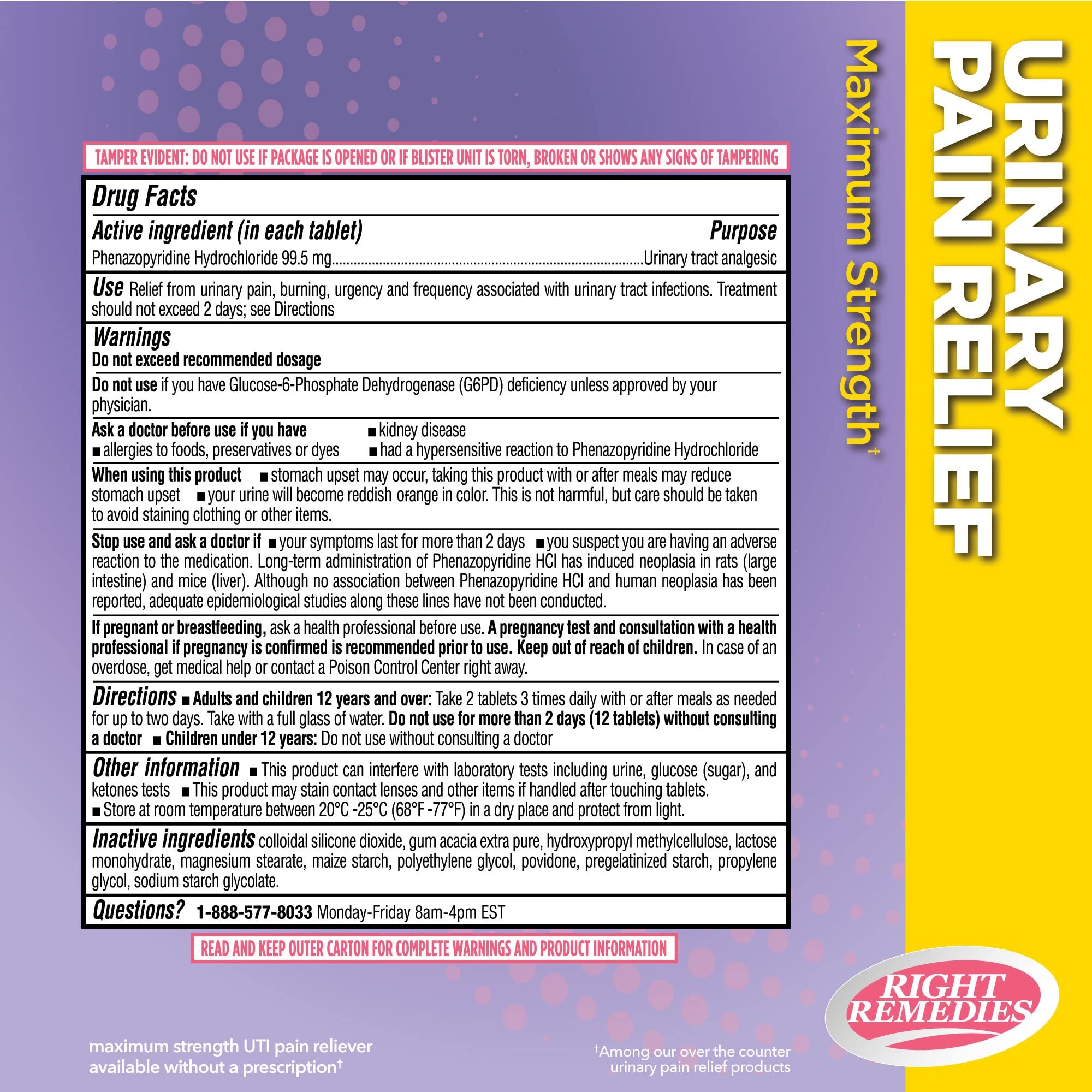 Right Remedies – comprimés phenazopyridine, prise facile pour un soulagement ciblé.