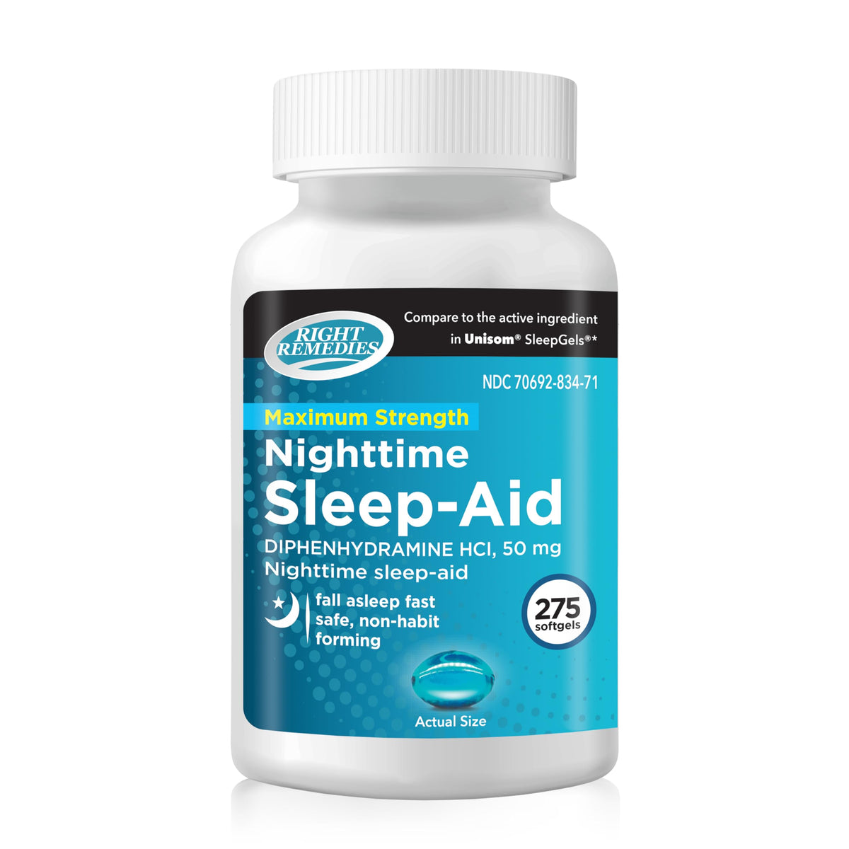 RIGHT REMEDIES Nuit Sommeil Softgels dans une bouteille, facilite l'endormissement.