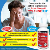 Étiquette Right Remedies PM caplets, indications claires et dosage recommandé.