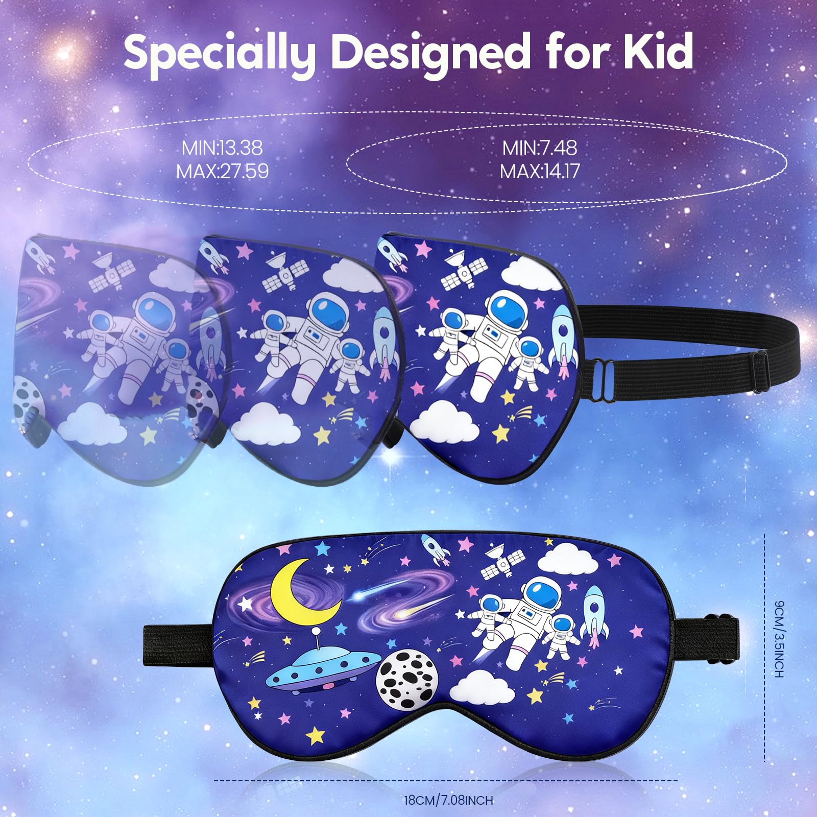 Riixazo masque sommeil enfant astronaute, bande réglable offrant un ajustement sûr.