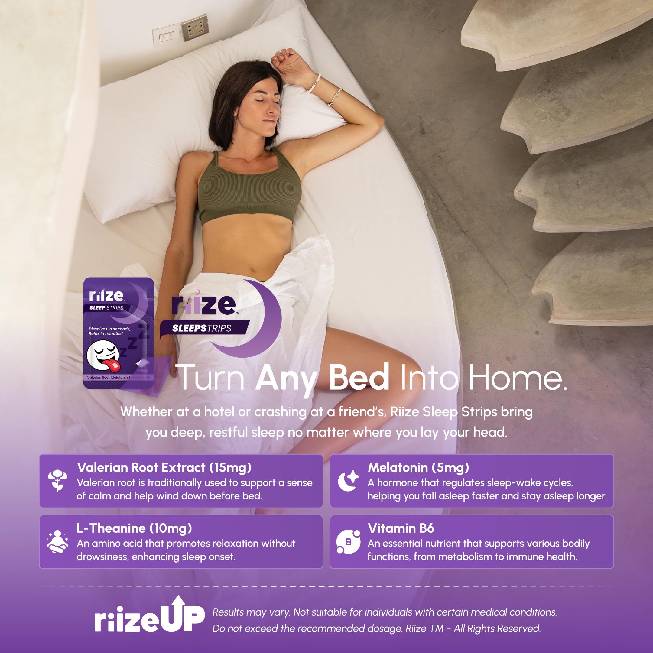 Riize Bandes Sommeil, mélatonine et valériane pour un appui relaxant.