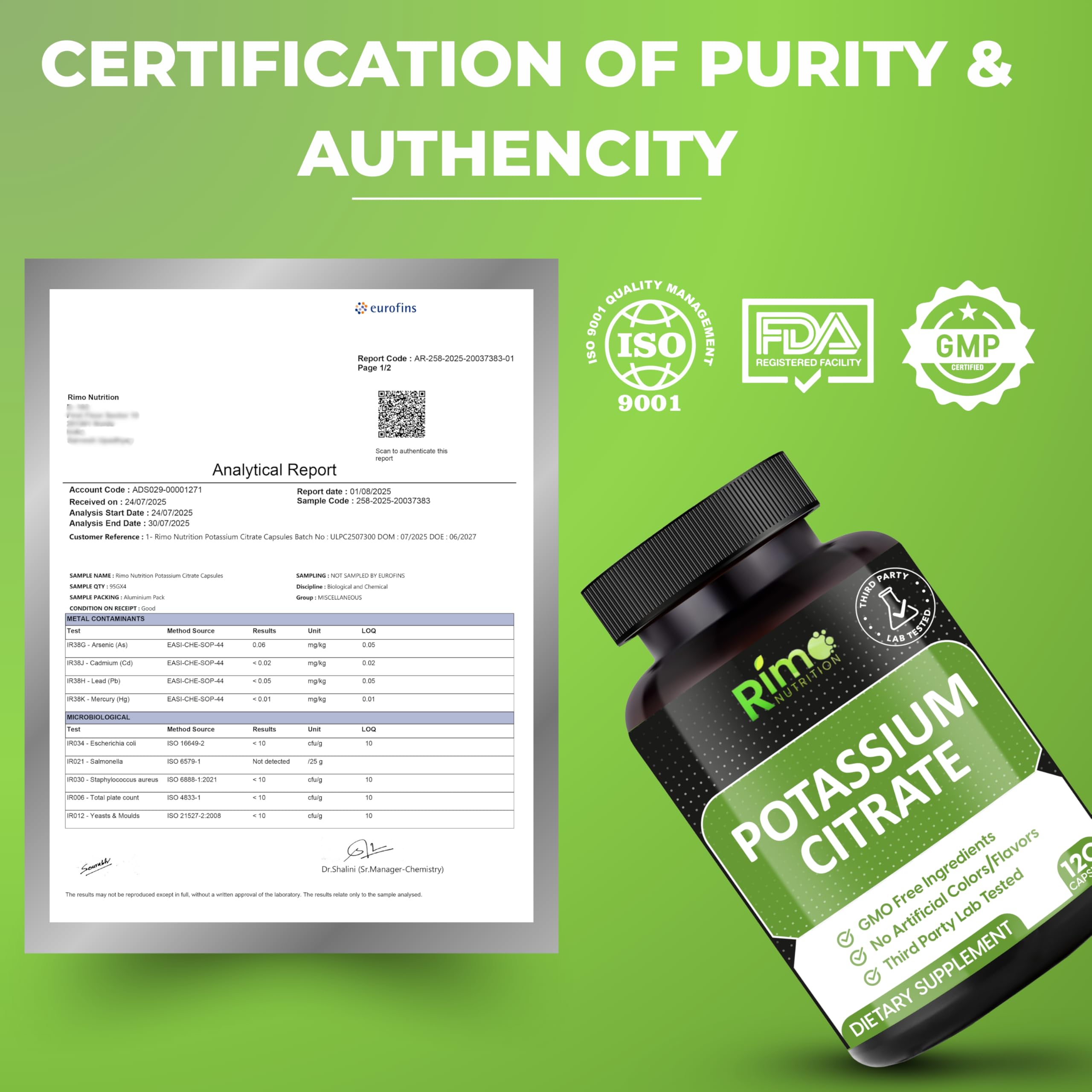 Rimo Nutrition Potassium Citrate contenant — transport facile pour votre routine quotidienne