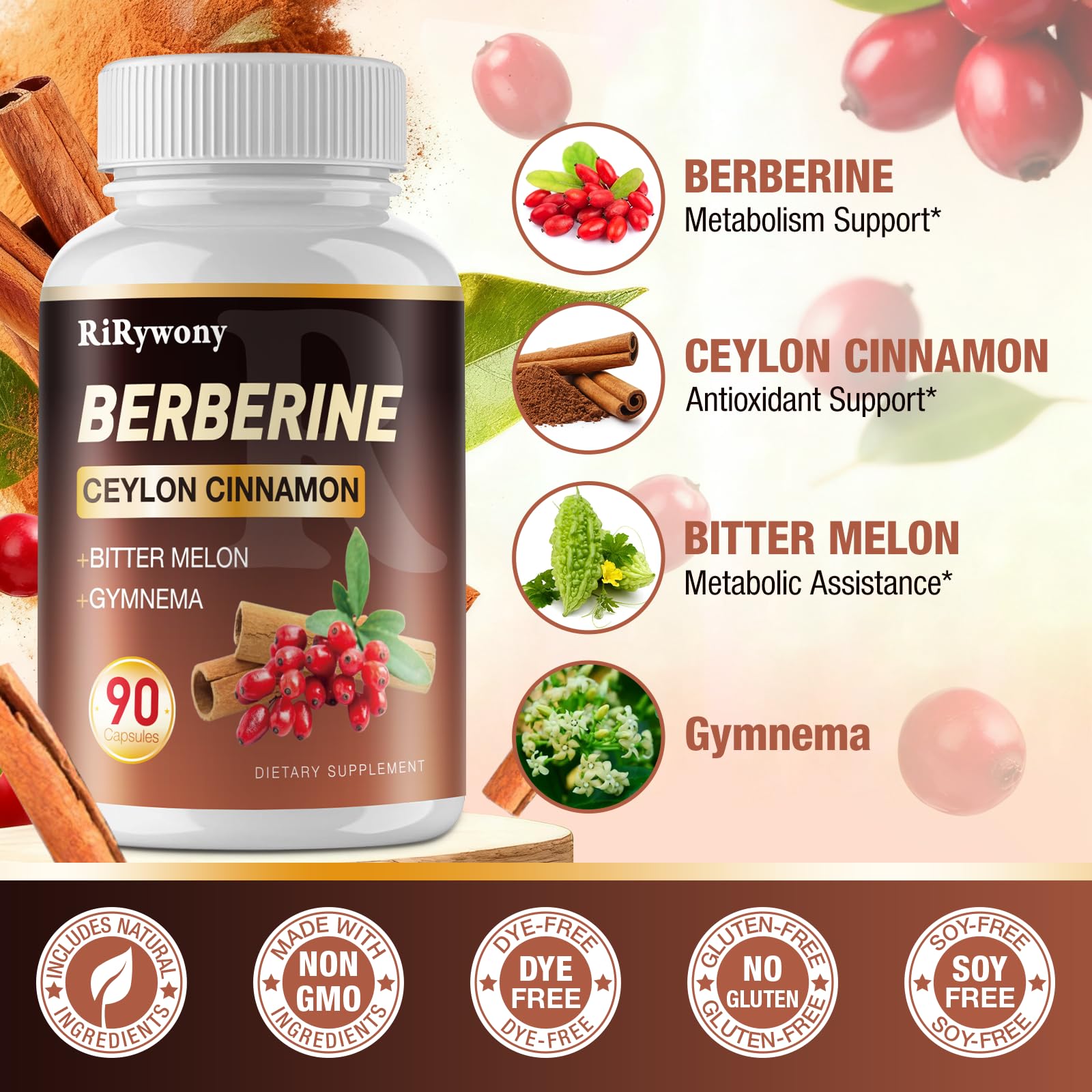 RiRywony Health Berberine – bouteille pratique – prise quotidienne facilitée