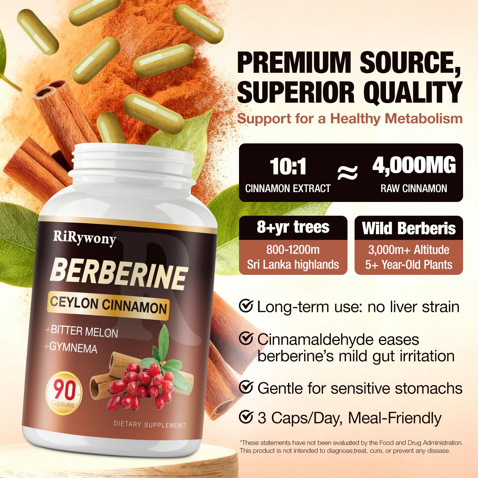 RiRywony Health Berberine – gélules Melon amer – équilibre métabolique naturel